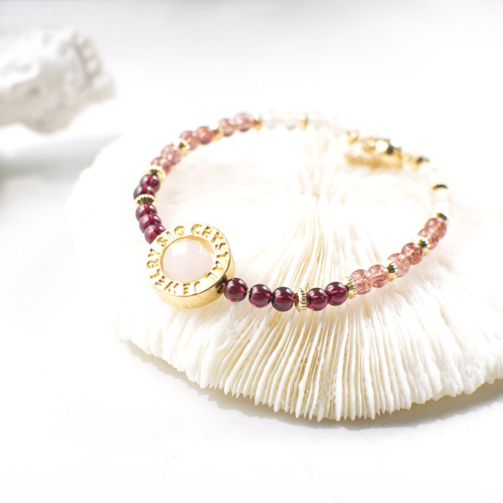 磁吸手鍊【紅絲絨】草莓晶石榴石粉晶手鍊