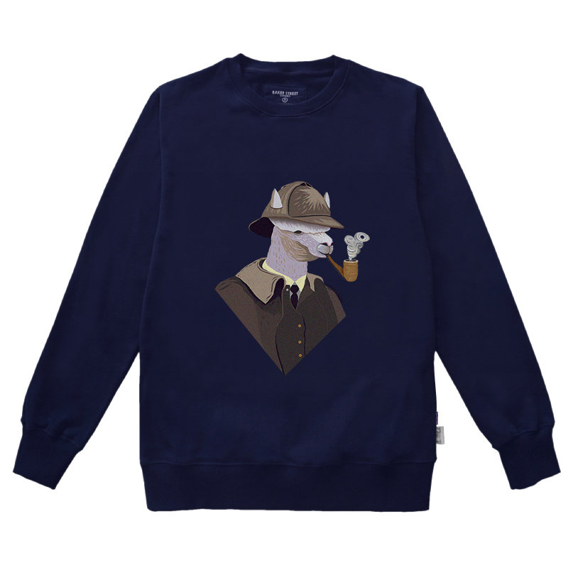 Sherlock Alpaca 偵探煙斗 高磅數長袖圓T