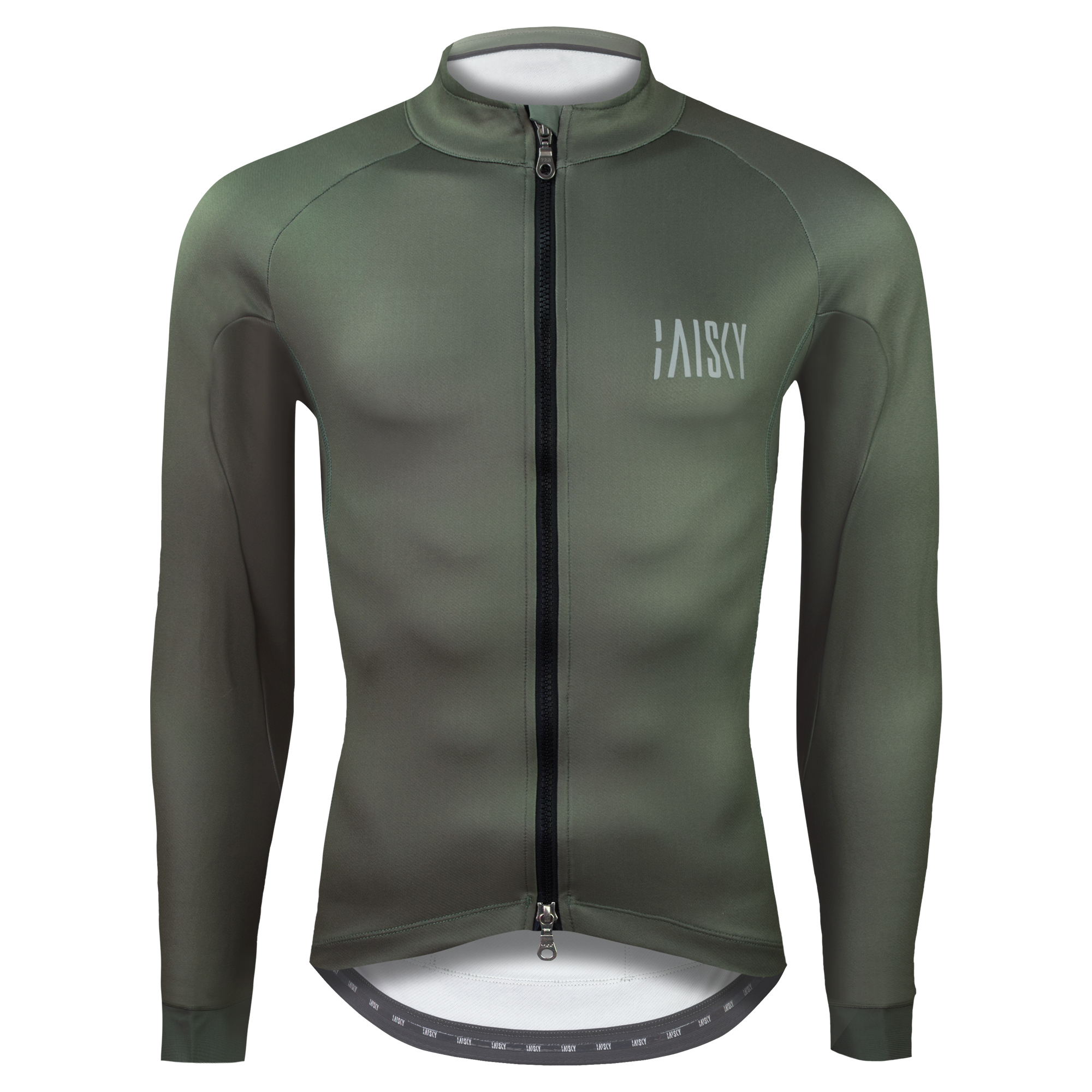 男款雙拉鍊抓絨長車衣 潔淨 軍綠