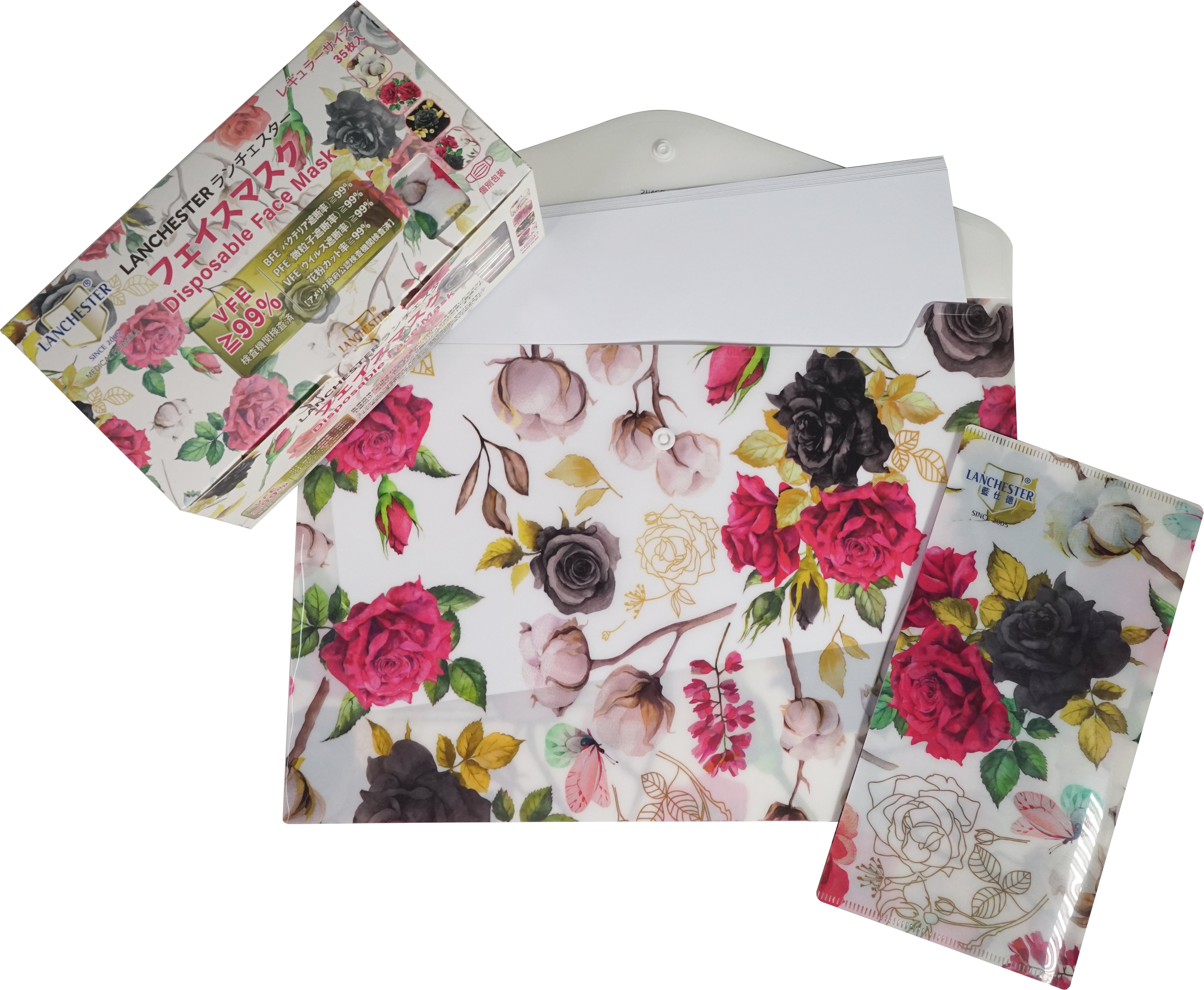 【花語系列】 成人三層防護口罩 高貴三十五片獨立包裝 + 文件夾+口罩套