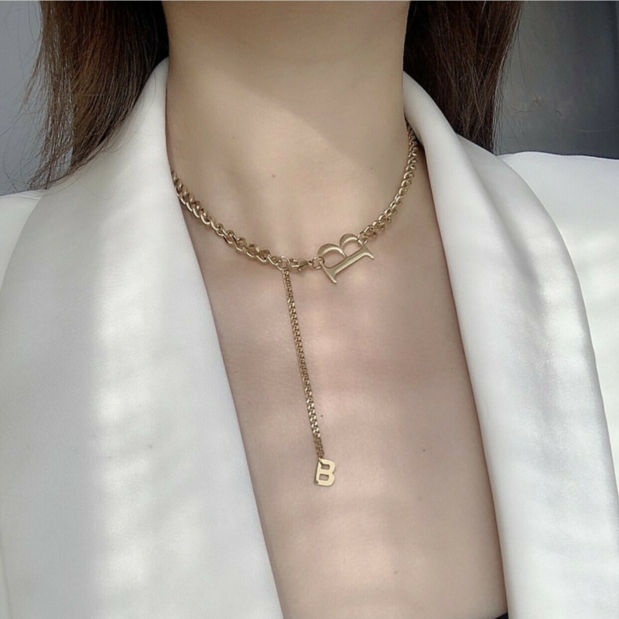 【全鋼】B字垂釣頸鏈