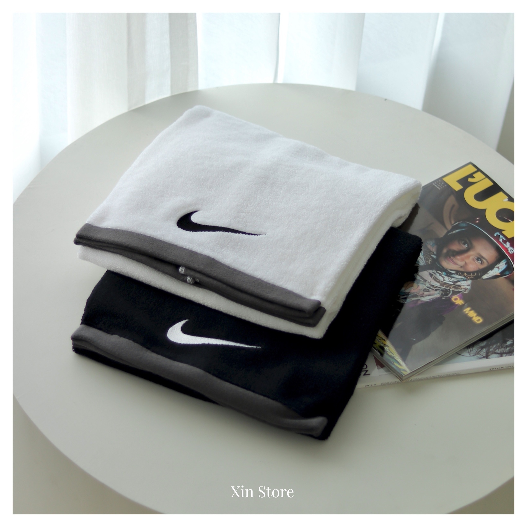 Nike Towel 浴巾 毛巾 純棉 吸水 電繡 小勾 白黑 黑白