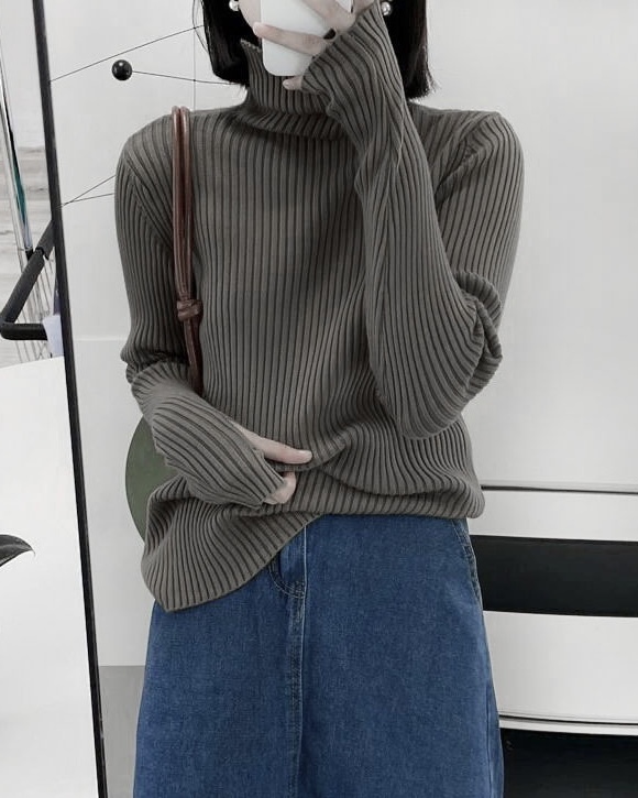 ᴋᴏʀᴇᴀ🇰🇷<現貨> 直條超修身針織紋高領打底衣