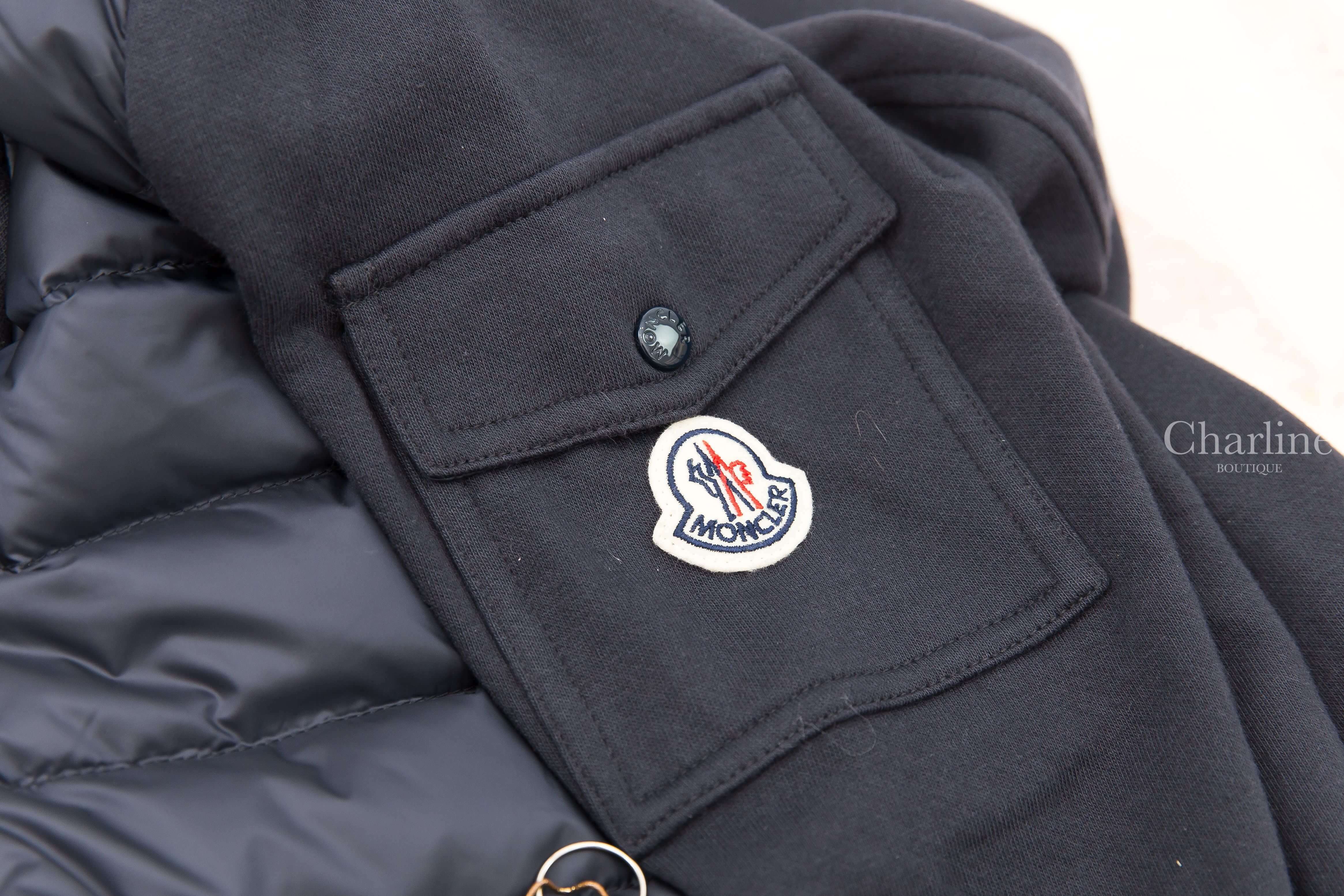 Moncler Maglia Cardigan 深藍色拼接棉質連帽拉鍊口袋輕羽絨外套