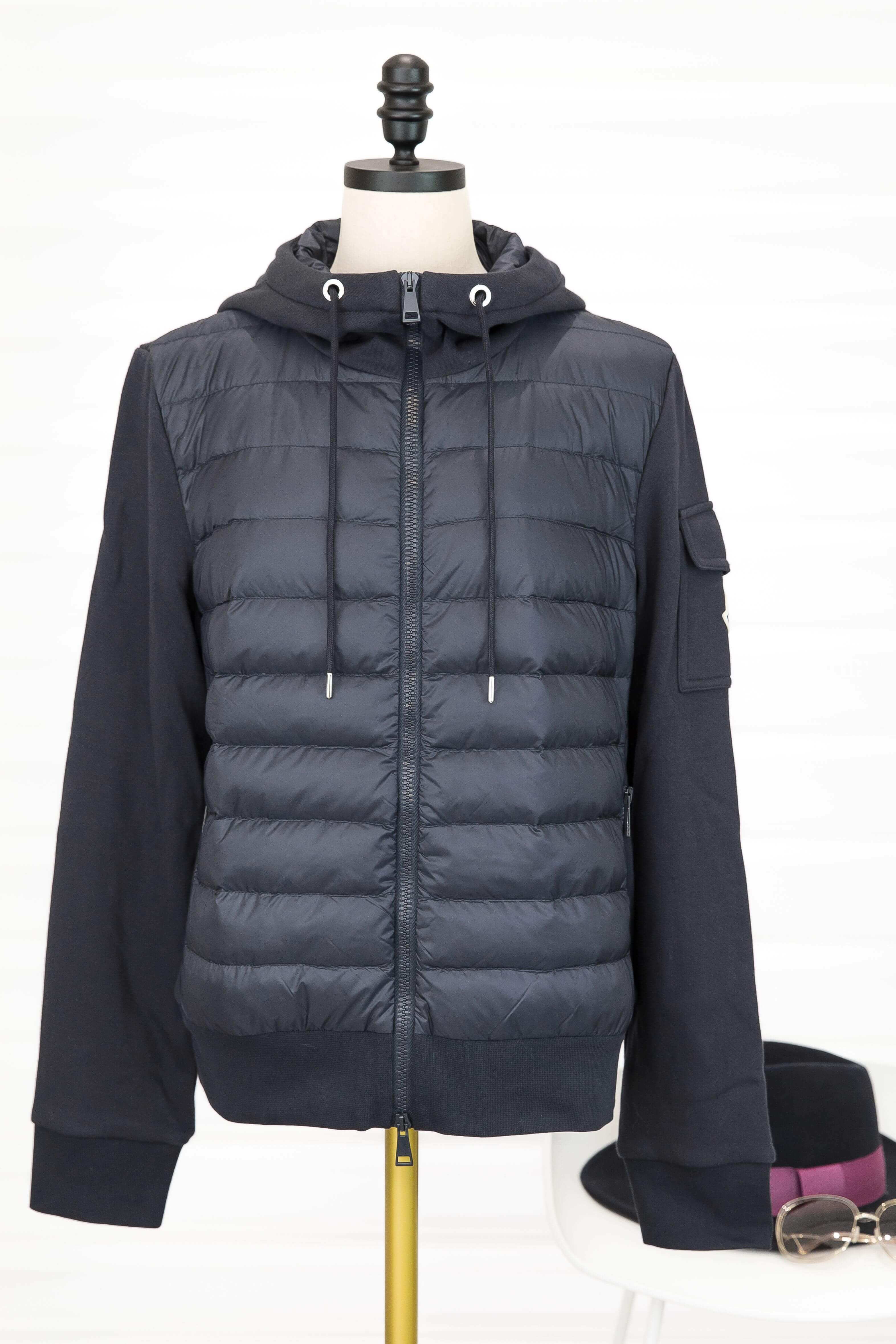 Moncler Maglia Cardigan 深藍色拼接棉質連帽拉鍊口袋輕羽絨外套-Charline Boutique 精品代購