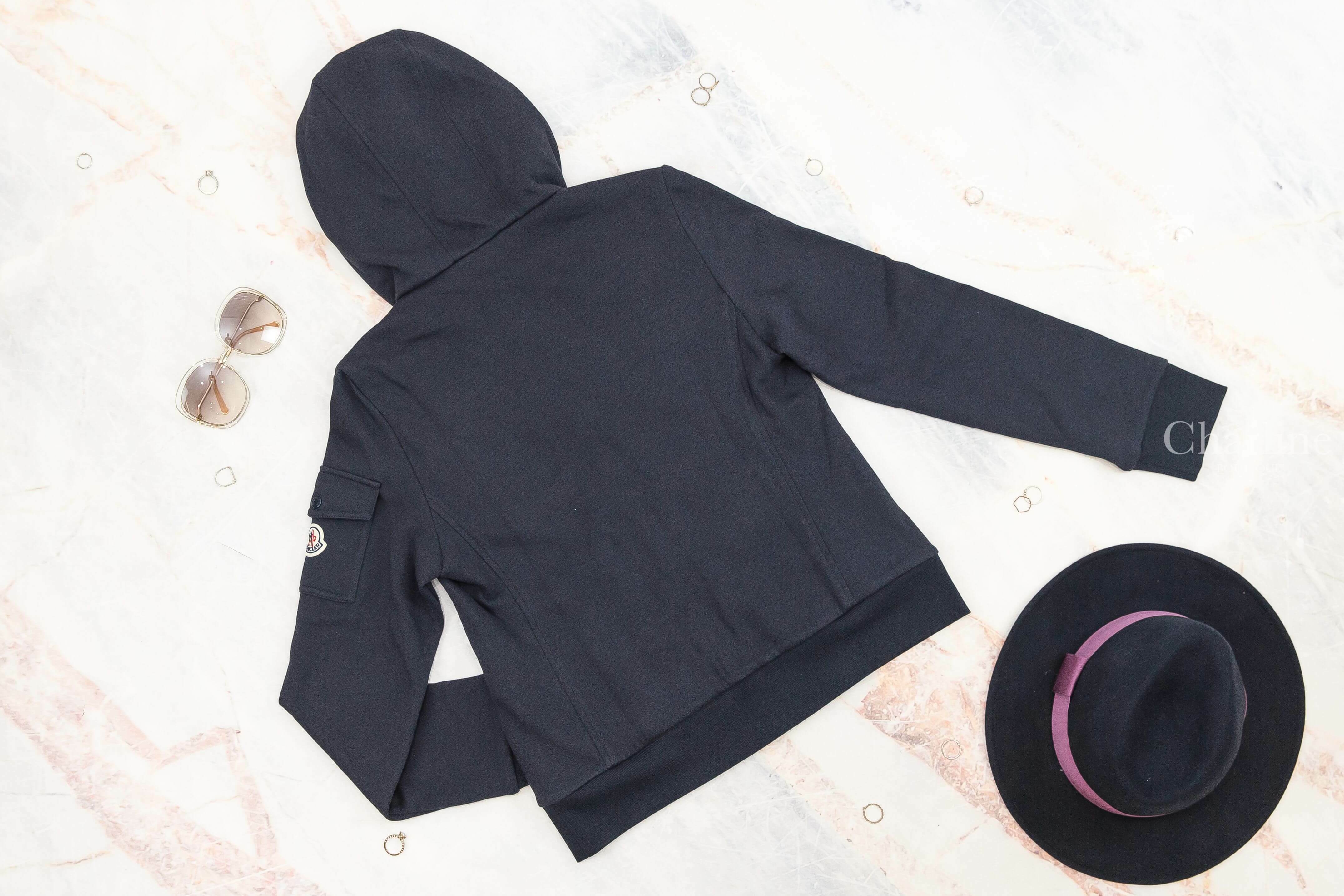 Moncler Maglia Cardigan 深藍色拼接棉質連帽拉鍊口袋輕羽絨外套-Charline Boutique 精品代購