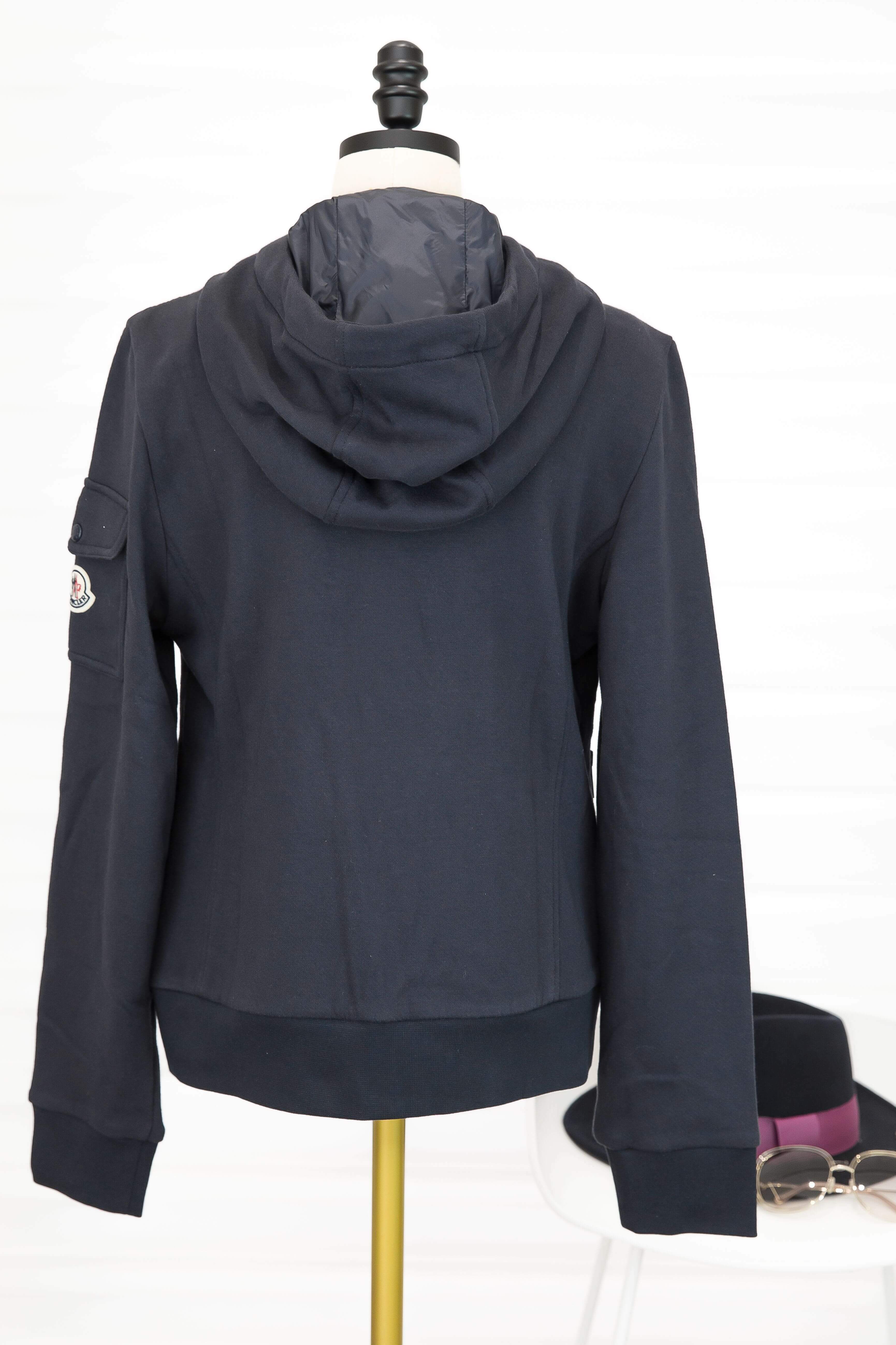 Moncler Maglia Cardigan 深藍色拼接棉質連帽拉鍊口袋輕羽絨外套-Charline Boutique 精品代購