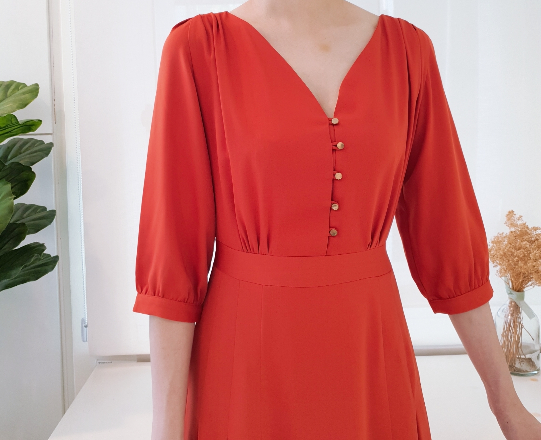 MID SLEEVE BUTTONED LONG DRESS