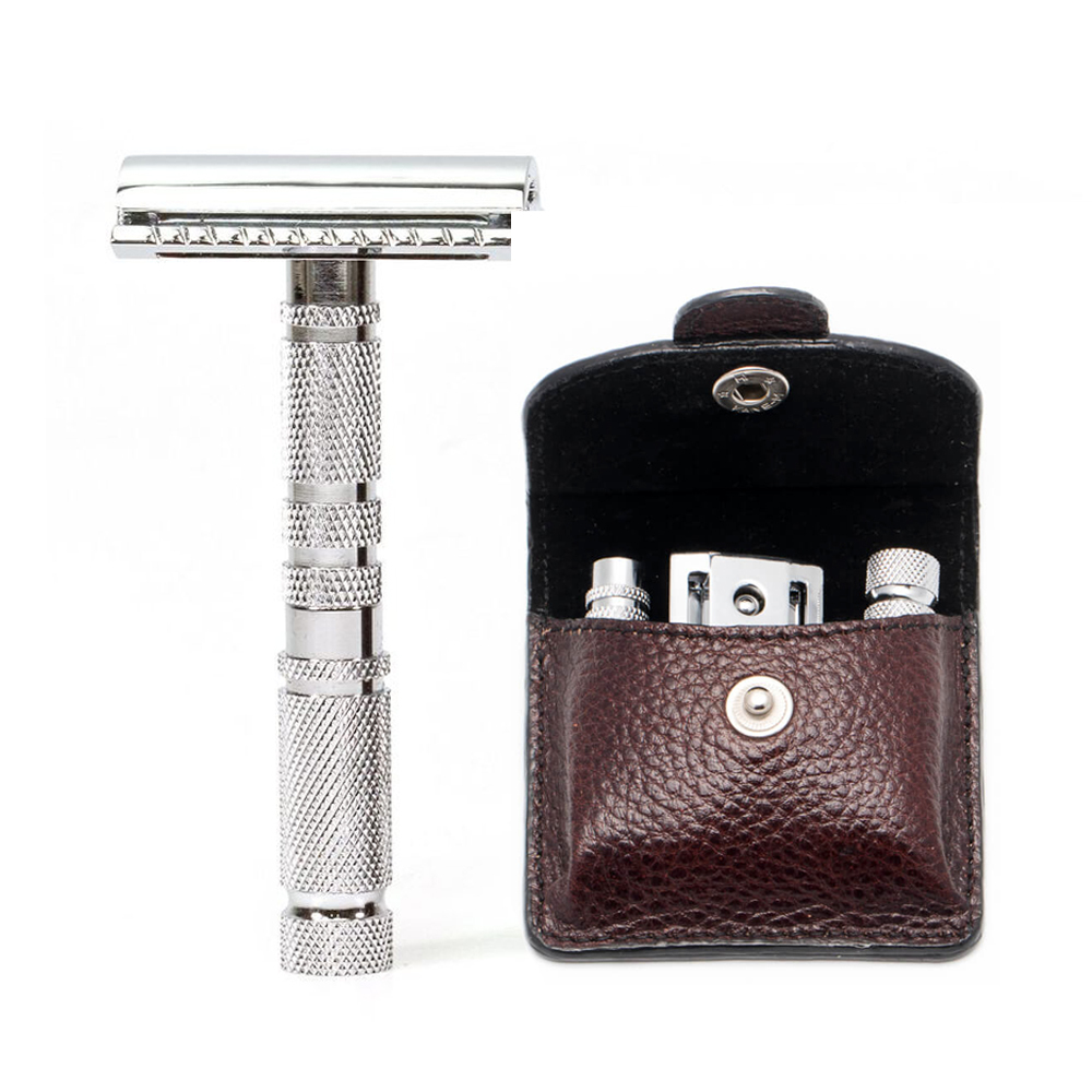 美國 Parker - A1R 四件式 復古雙面安全手動刮鬍刀＋收納皮套（傳統老式雙刃刮鬍刀片）