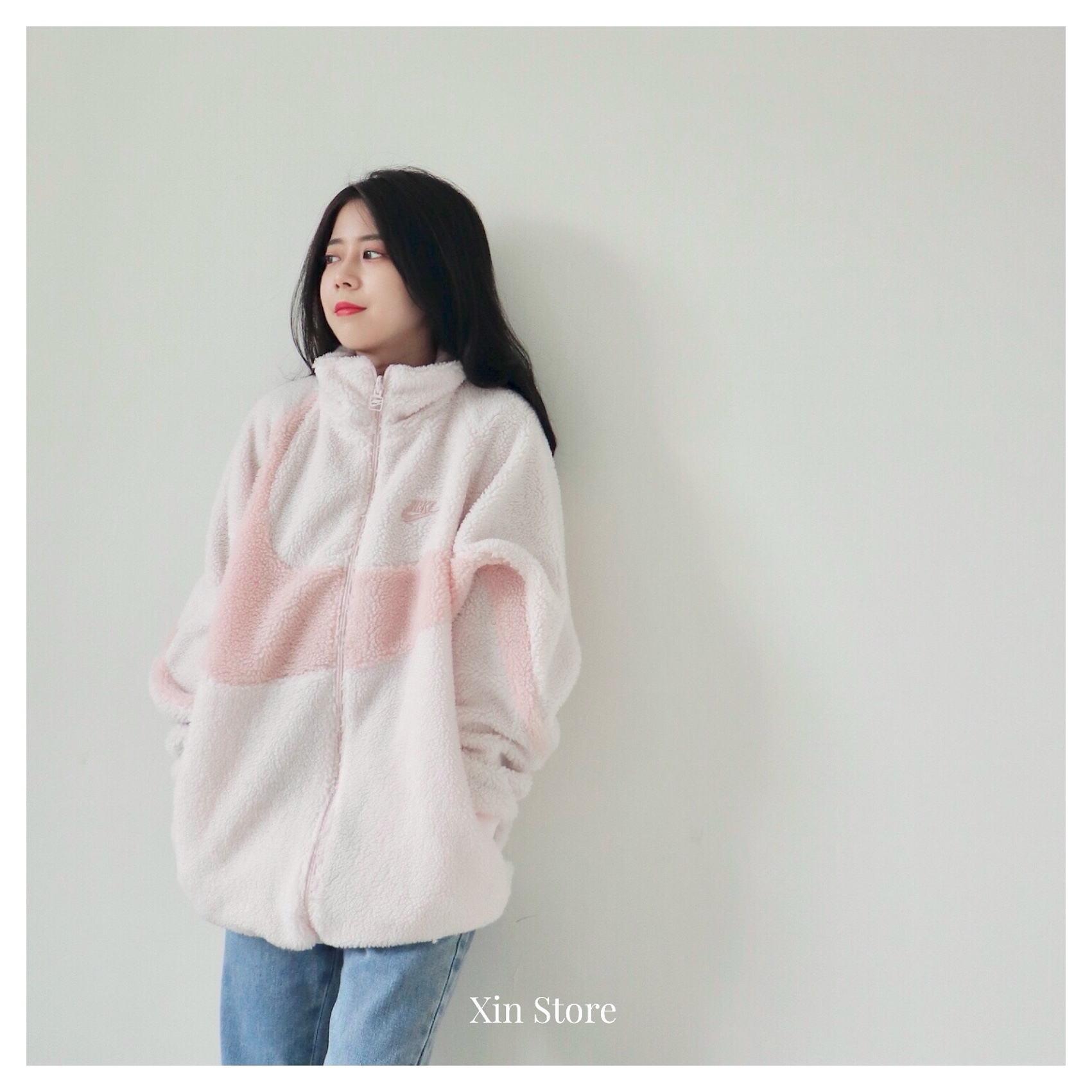 【現貨】Nike Nsw Swoosh Full Zip 毛毛外套 大勾 字勾 羔羊毛 雙面 黑 粉