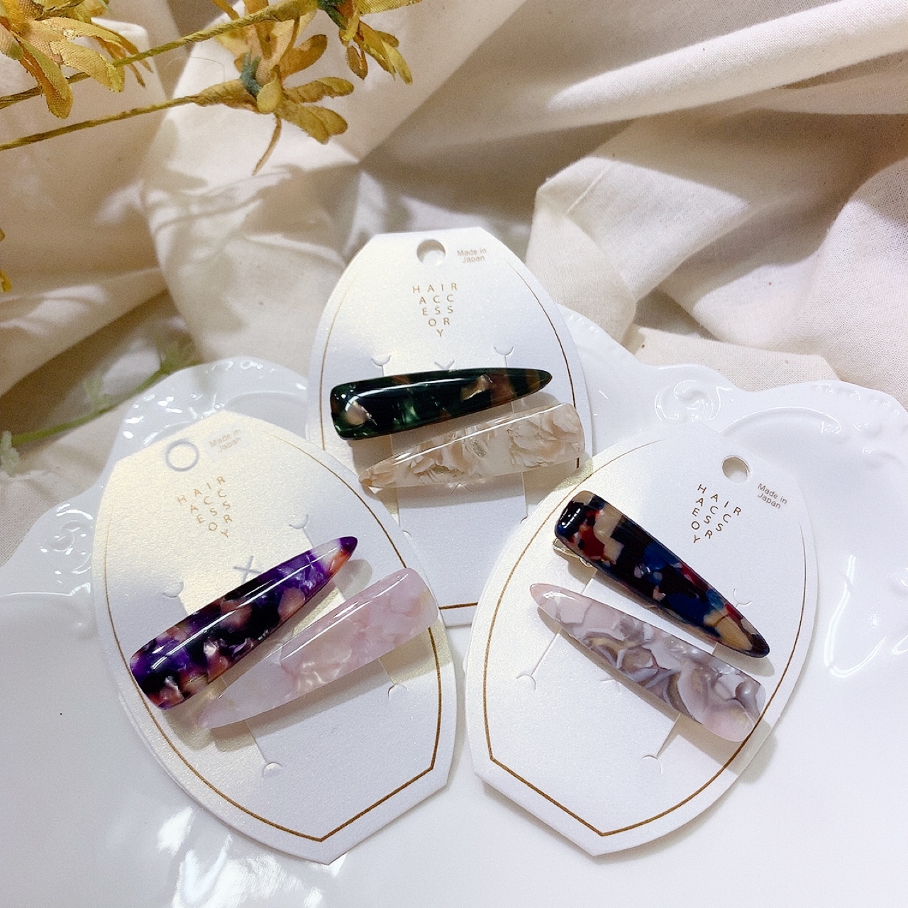 [日本制] 大理紋三角髮夾SET