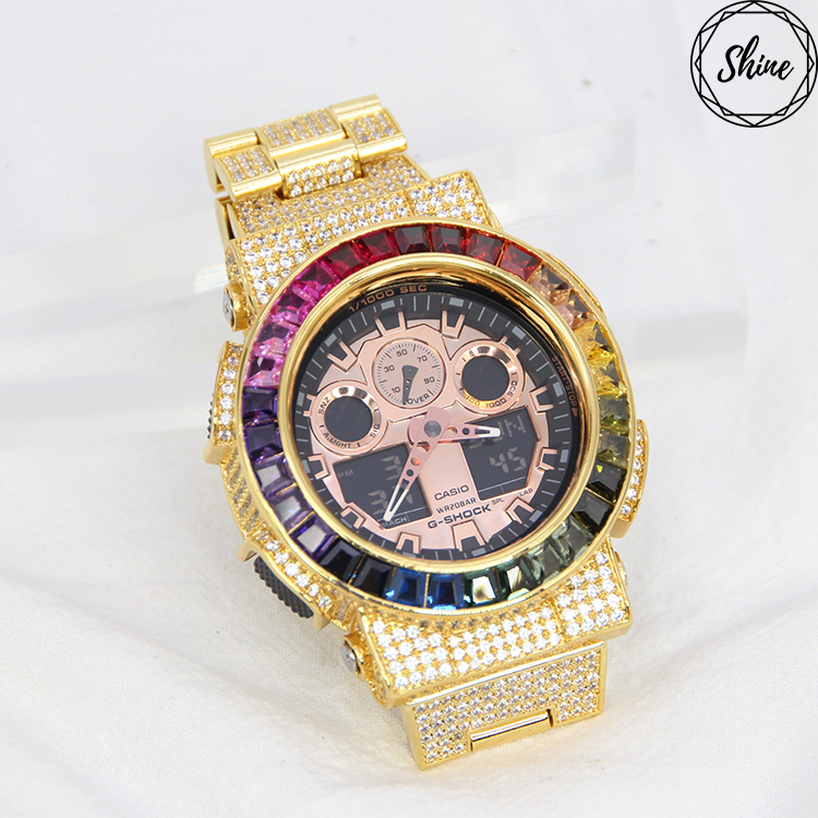 金色 改裝手錶 GA-100MMC-1A (閃石錶帶) - 彩虹