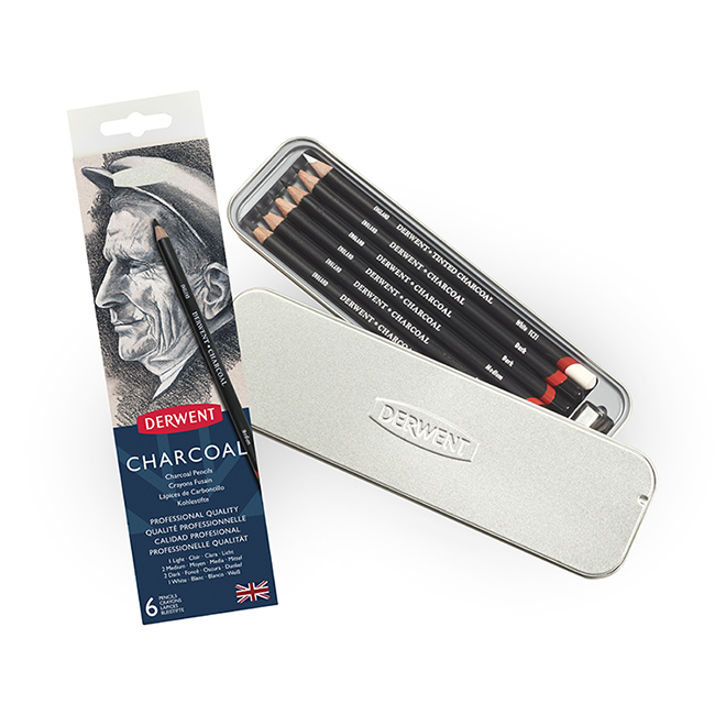【DERWENT 德爾文】 DW0700838木桿炭筆6入鐵盒裝