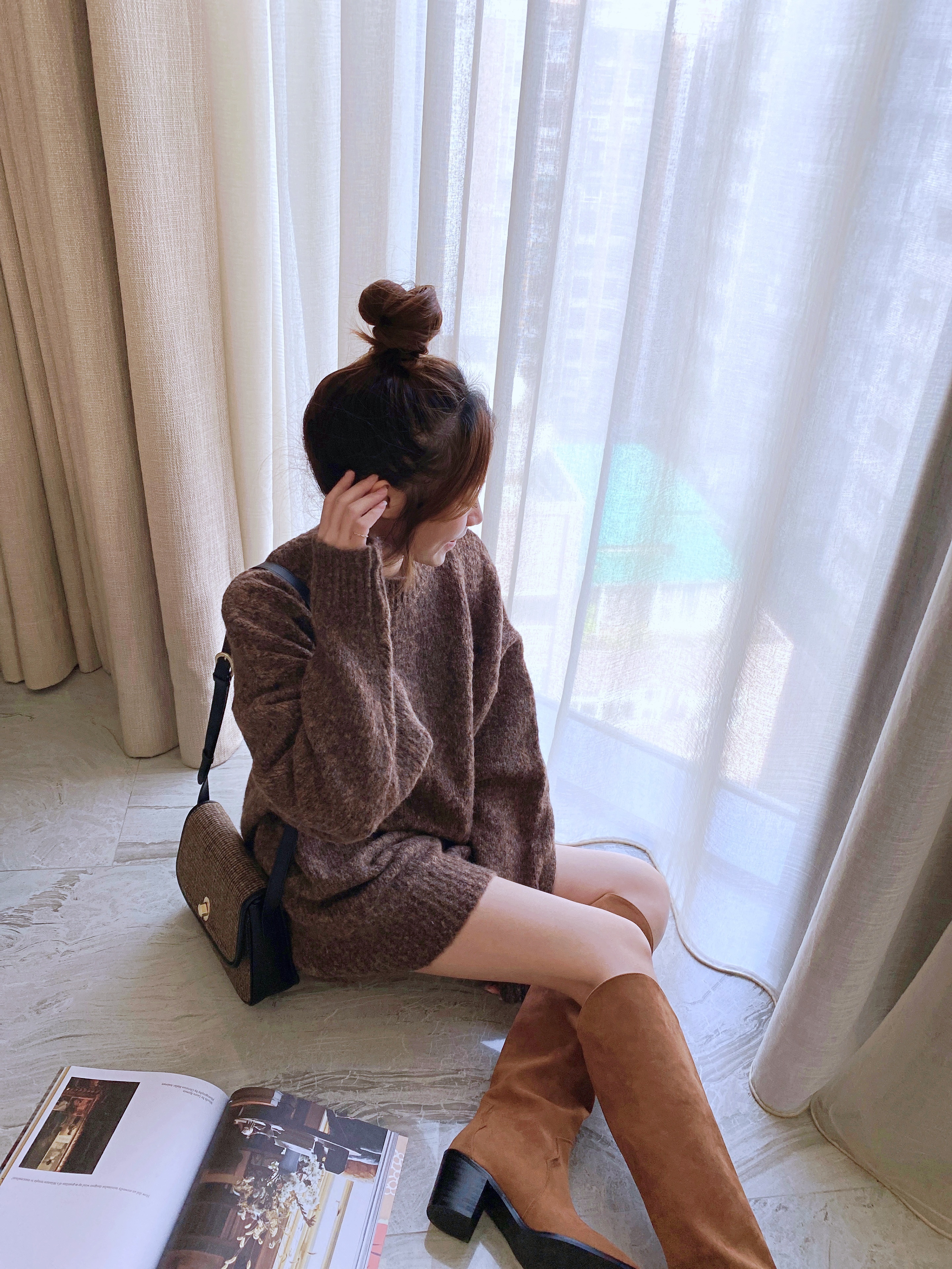 慵懶系混色感柔軟圓領毛衣