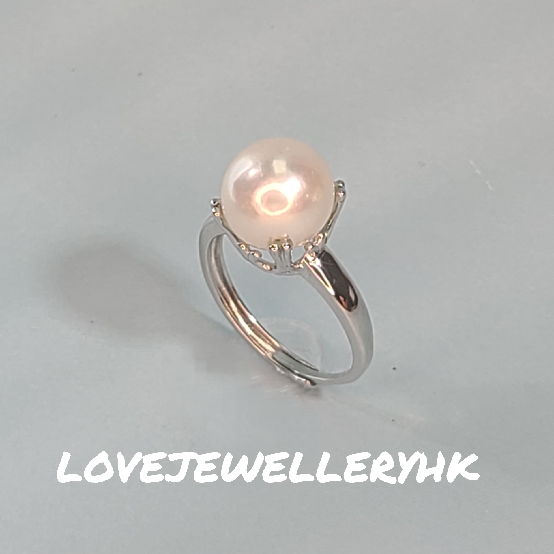 正圆象牙白10m+天然珍珠戒指 RP013