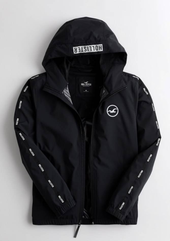 Hollister 海鷗 手臂串標 背後方塊字母 薄款 防風外套 連帽外套