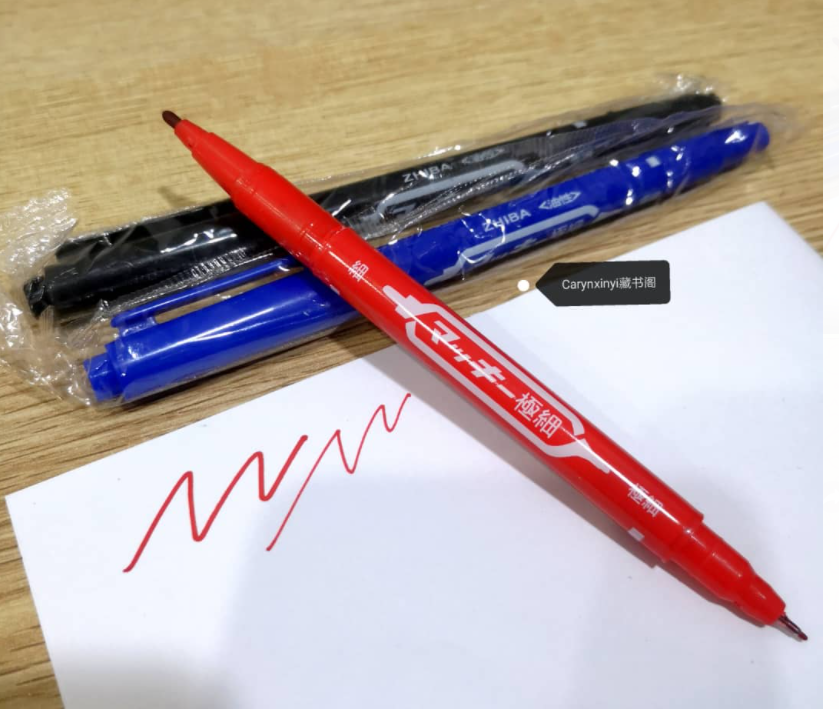 permanent markerpen 双头极细油性笔(3蓝3红3黑)
