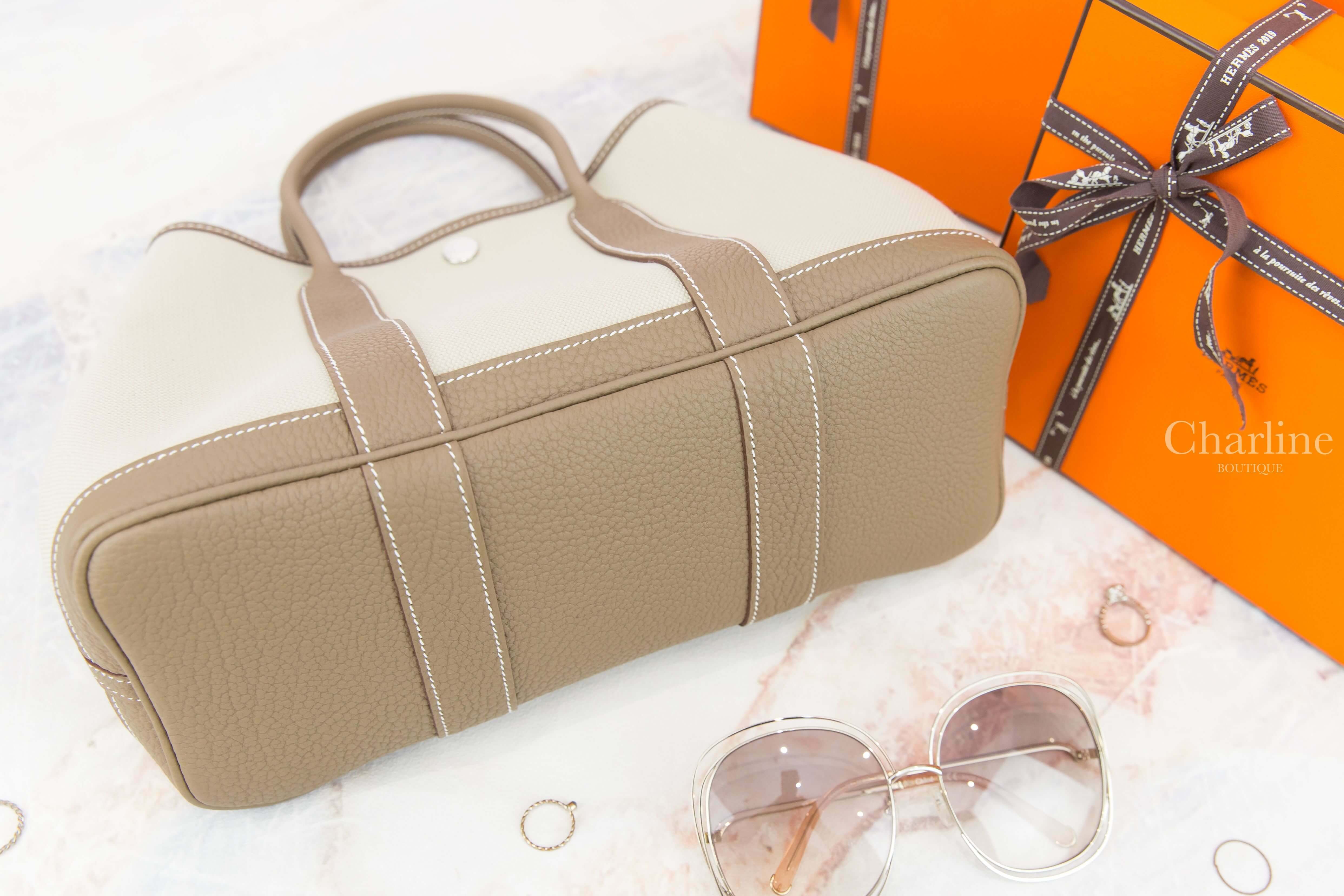 Hermès Garden Party 30cm Toile Militaire / Veau Negonda Z刻冰川灰帆布拼大象灰皮革肩背包-Charline Boutique 精品代購