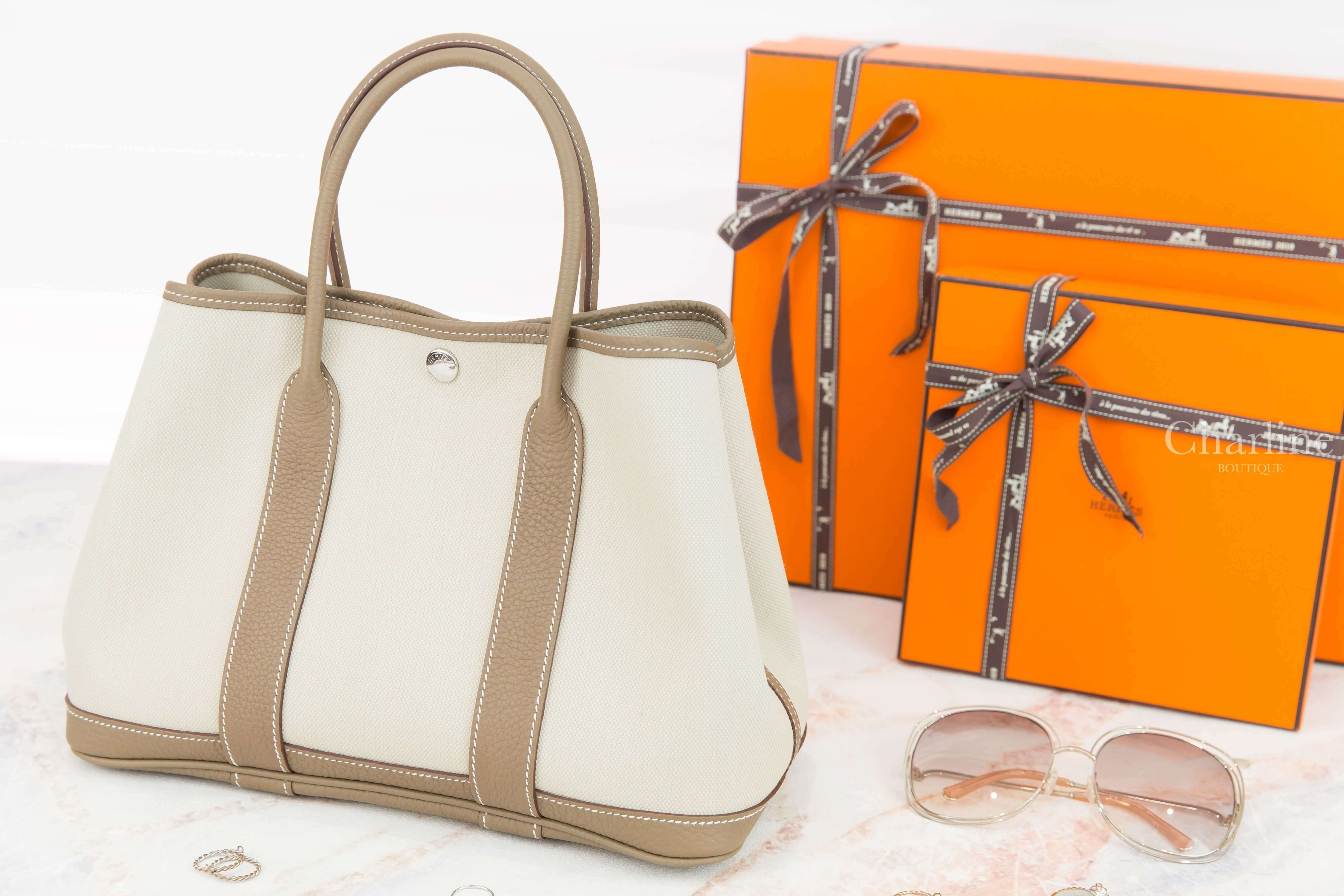 Hermès Garden Party 30cm Toile Militaire / Veau Negonda Z刻冰川灰帆布拼大象灰皮革肩背包-Charline Boutique 精品代購