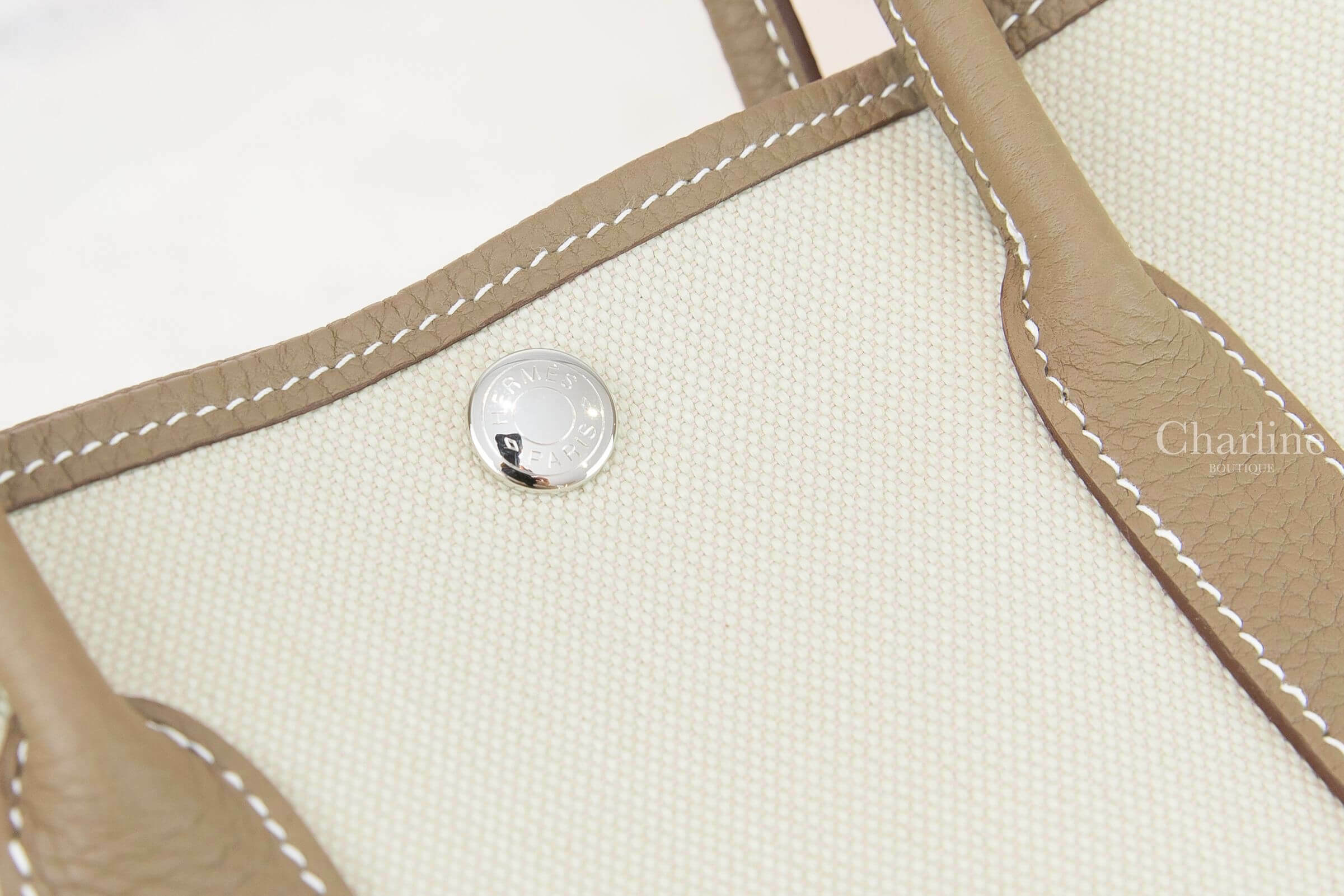 Hermès Garden Party 30cm Toile Militaire / Veau Negonda 冰川灰帆布拼大象灰皮革手提包