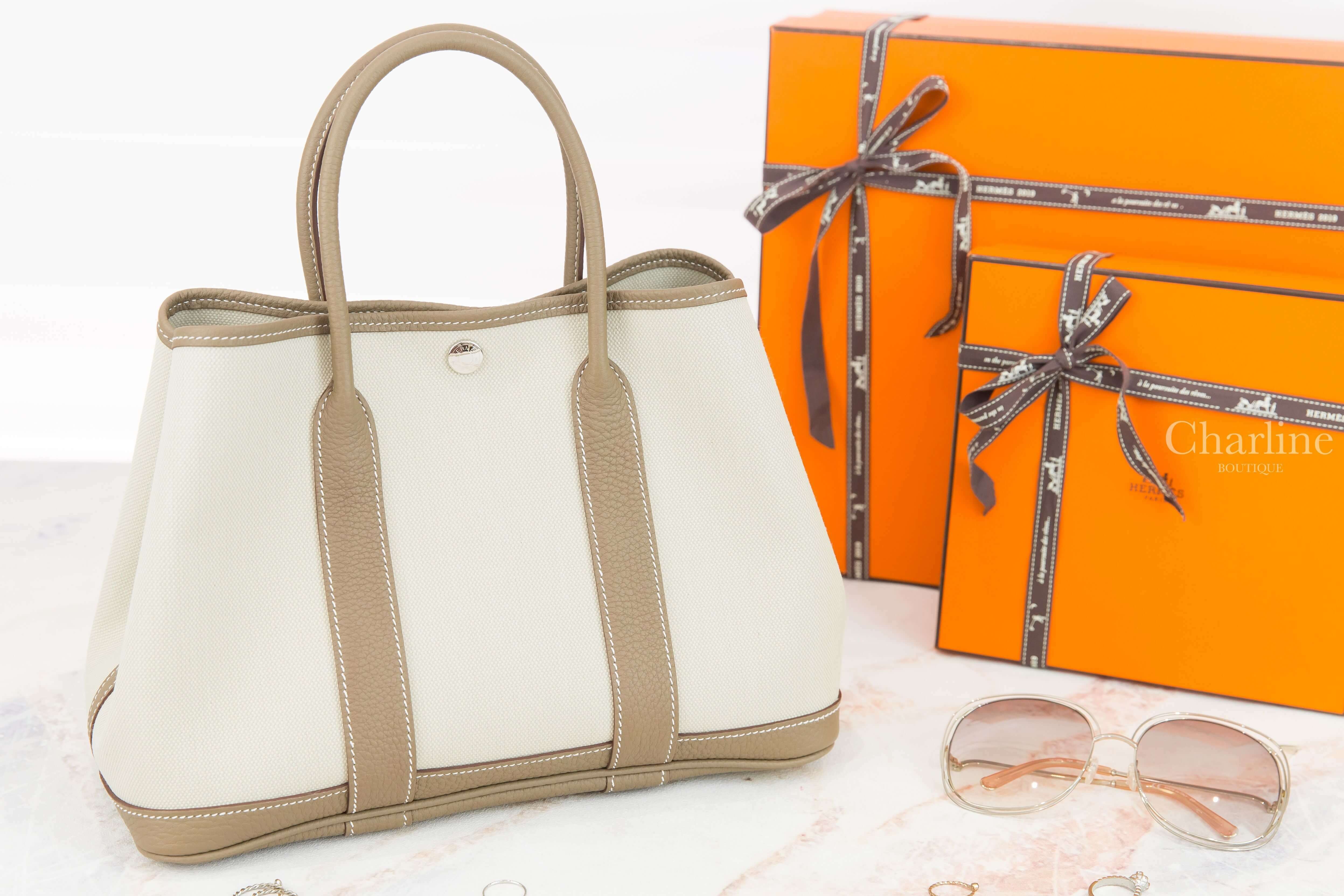 Hermès Garden Party 30cm Toile Militaire / Veau Negonda Z刻冰川灰帆布拼大象灰皮革肩背包-Charline Boutique 精品代購