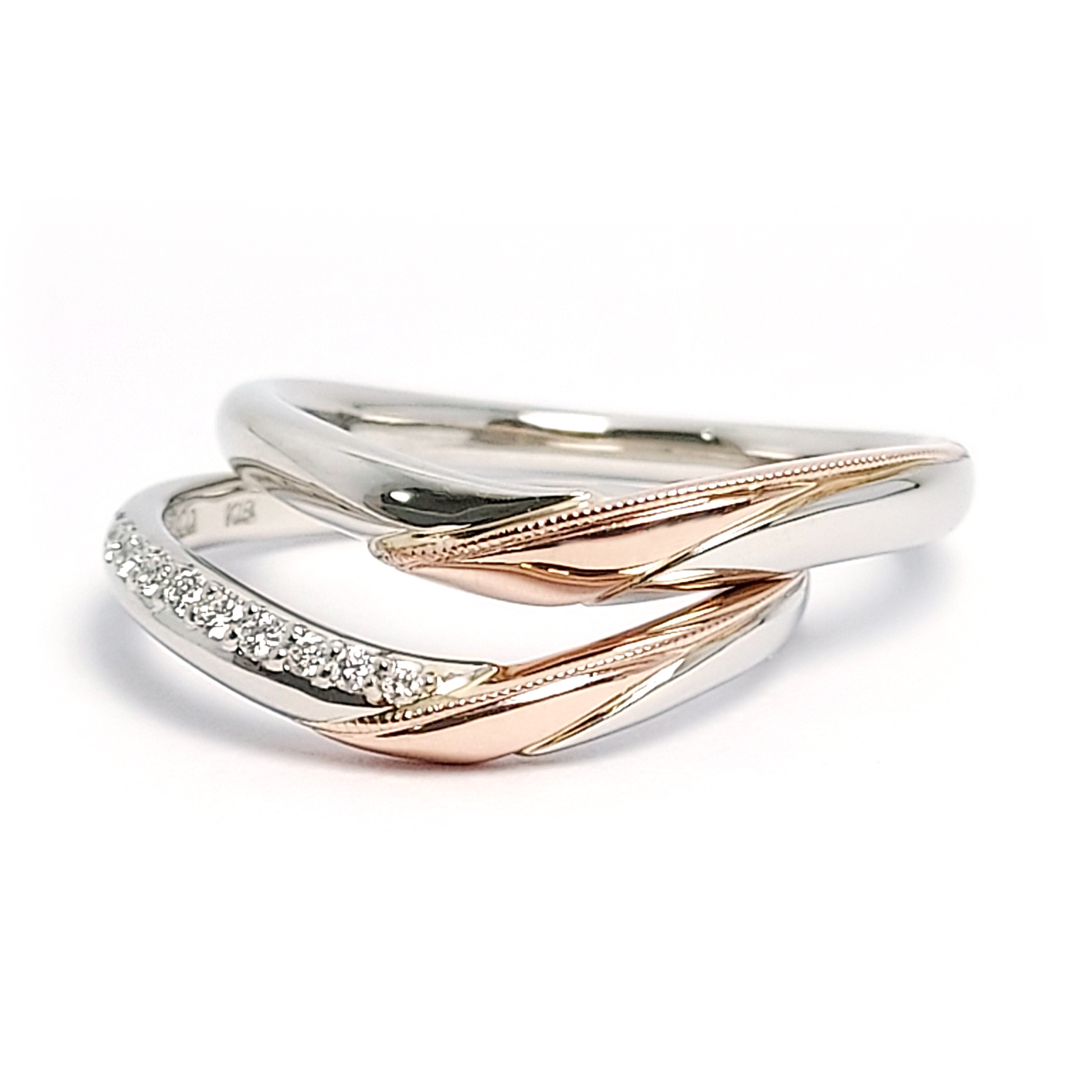 PT900鉑金及18K玫瑰金天然鑽石結婚戒指