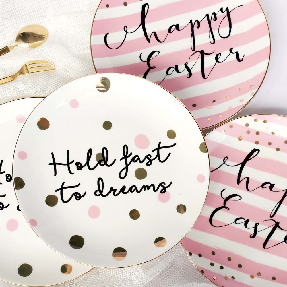 韓風點點金邊8吋陶瓷點心盤