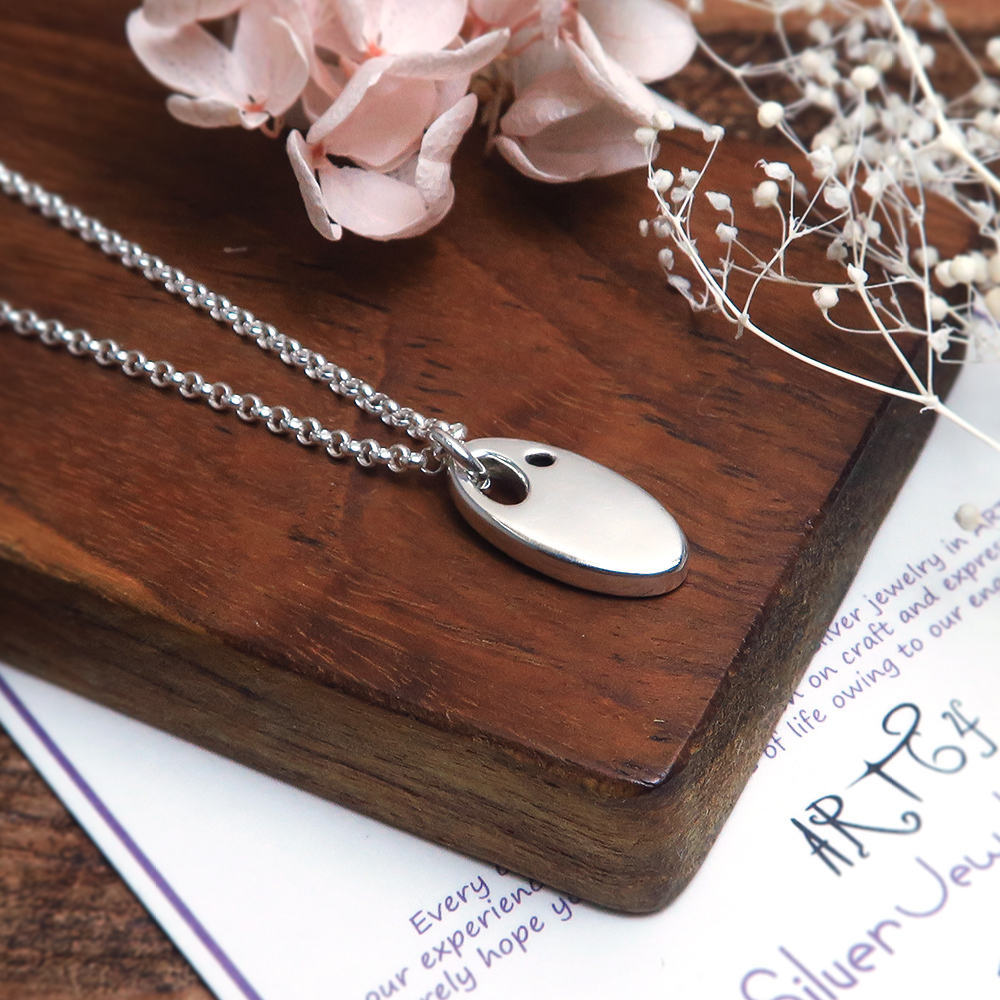 雪的記憶 925純銀項鍊 橢圓形 女款 16吋 女生項鍊