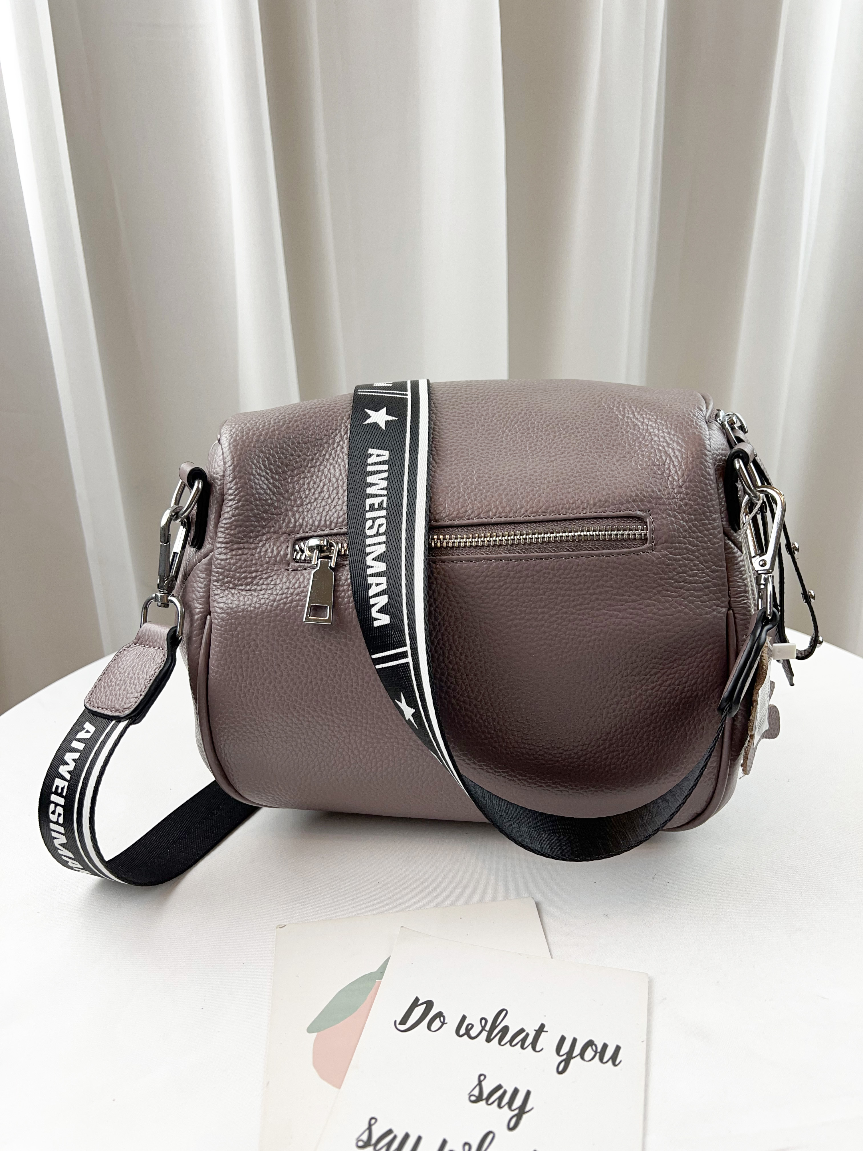 藕粉色 真皮牛皮織帶側背腰包 #SM-77223