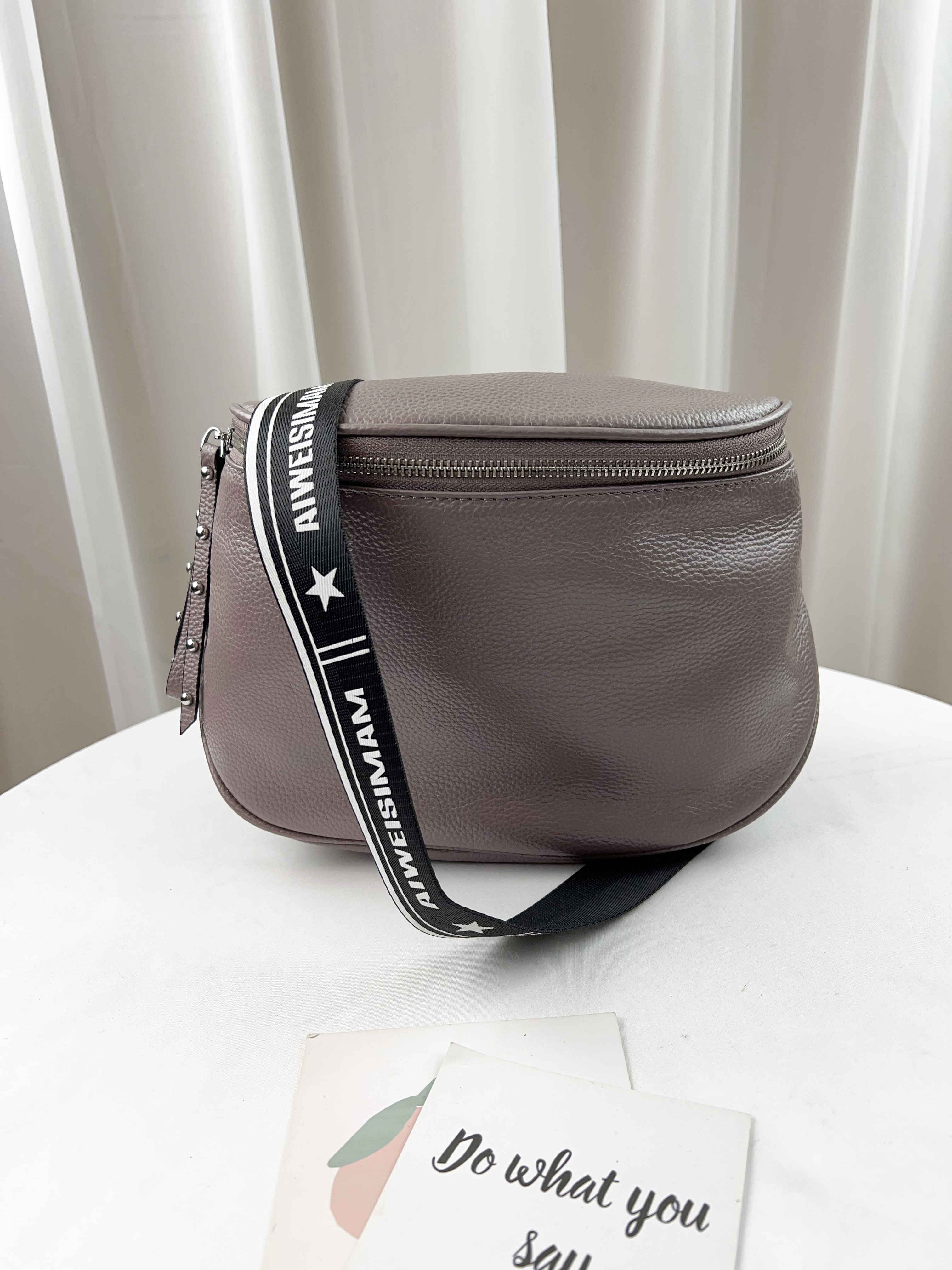 藕粉色 真皮牛皮織帶側背腰包 #SM-77223