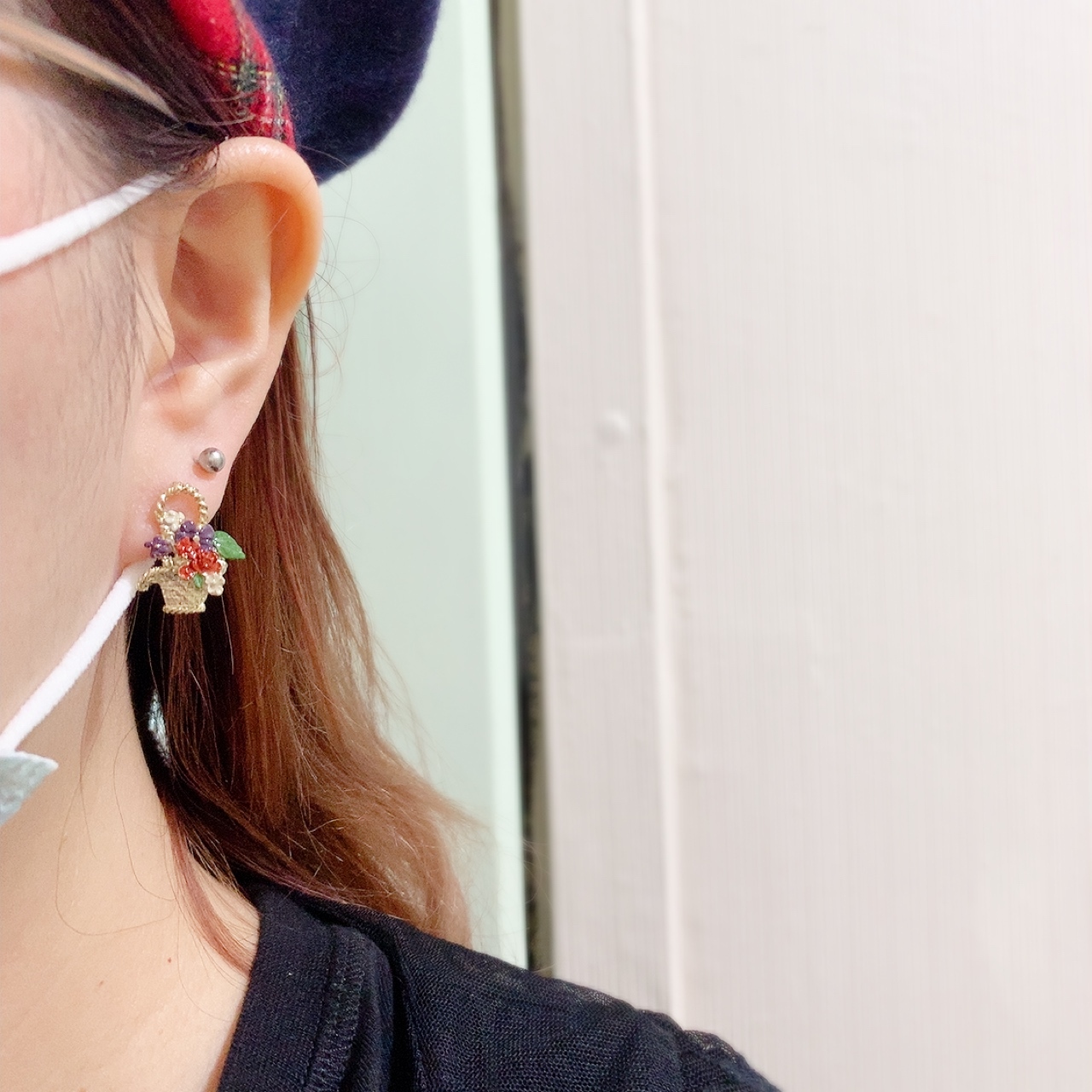 Farbe 小花籃x珍珠耳環