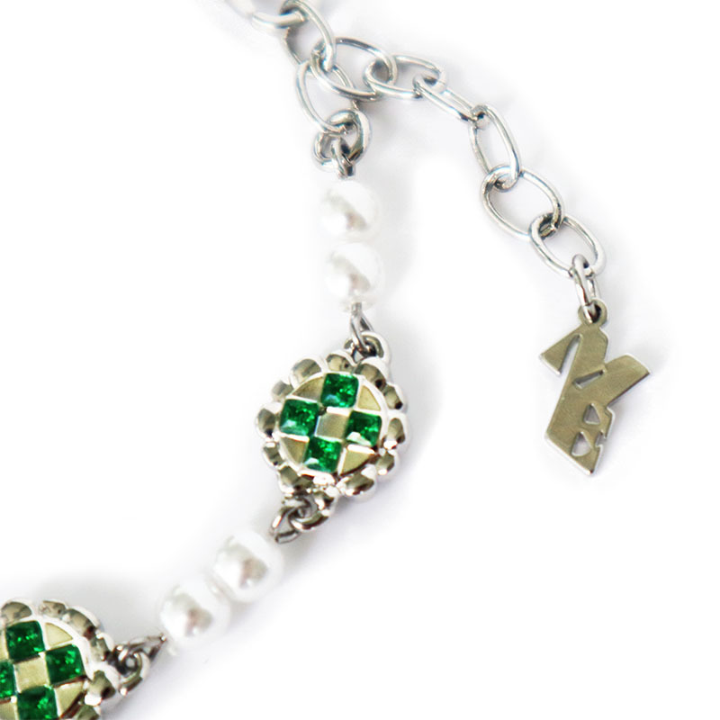 Maison Emerald 向日葵綠寶石十字棋盤格珍珠手鍊