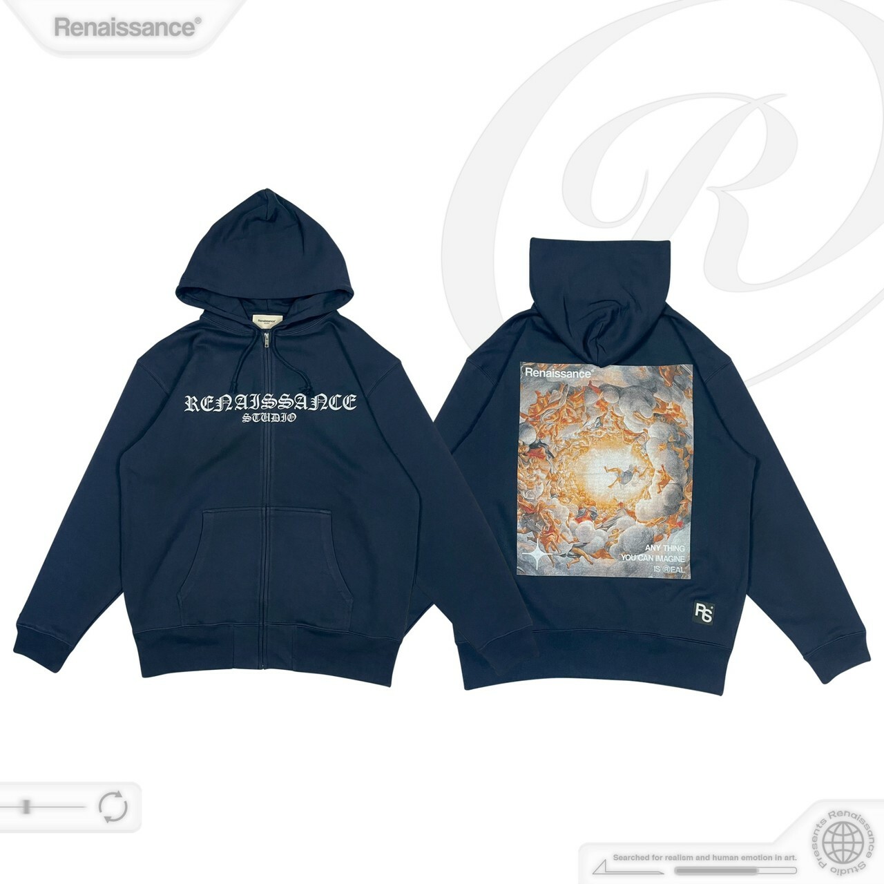 RENAISSANCE 新款 宗教油畫 歌德字體Logo 深藍 連帽外套 浪漫主義 “ Romanticism casual jacket “