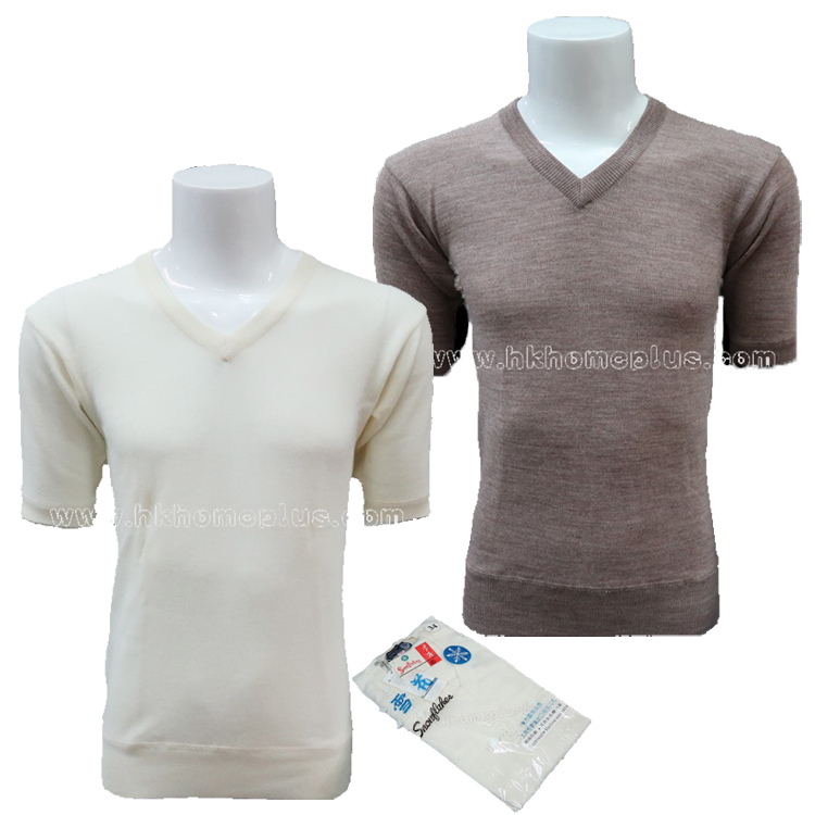 雪花牌: 男裝羊毛防縮V領短袖衫 (32-42碼)