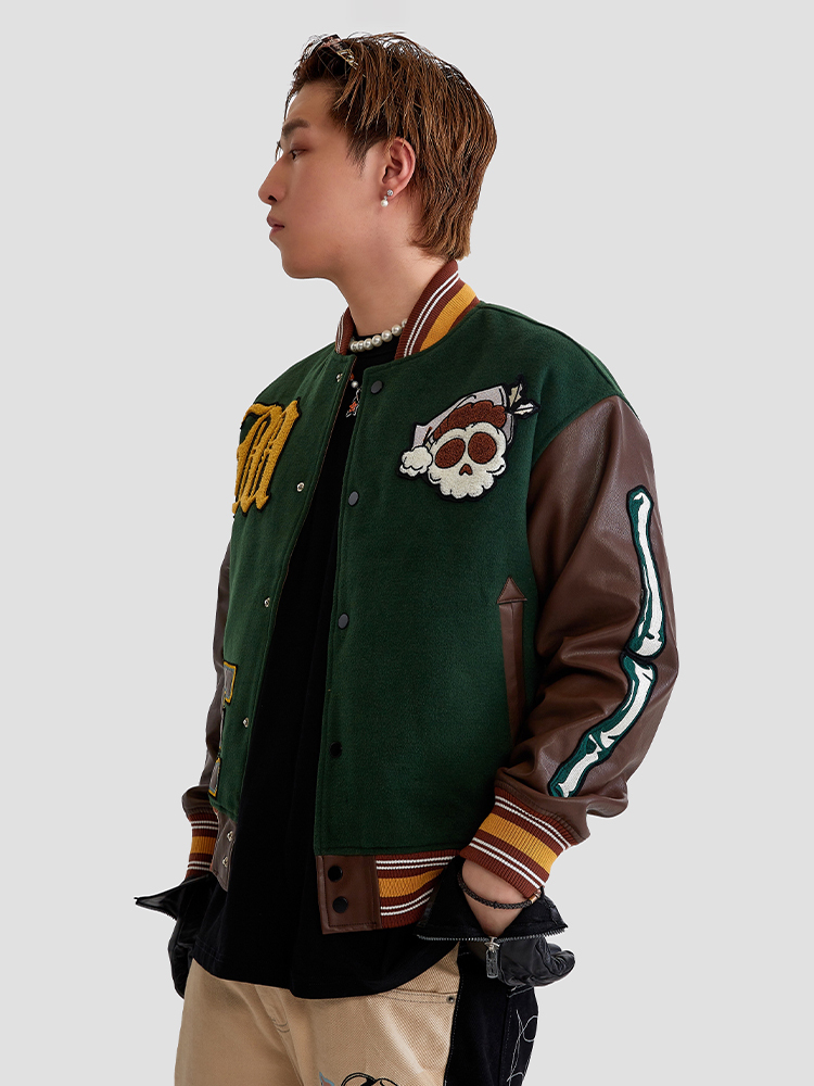 Maison Emerald 復古骷髏圖像棒球外套