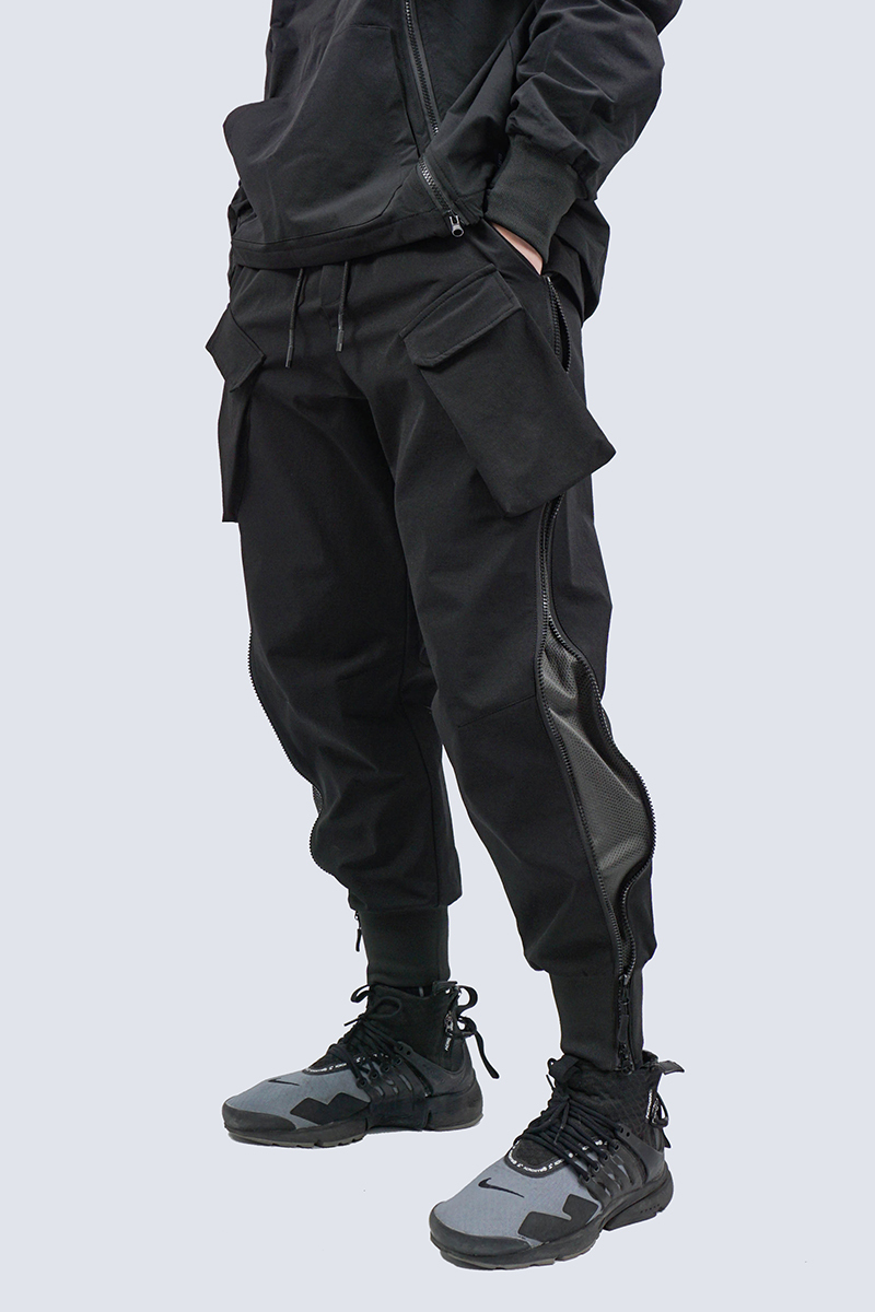 機能拉鍊彈力工裝束腳長褲