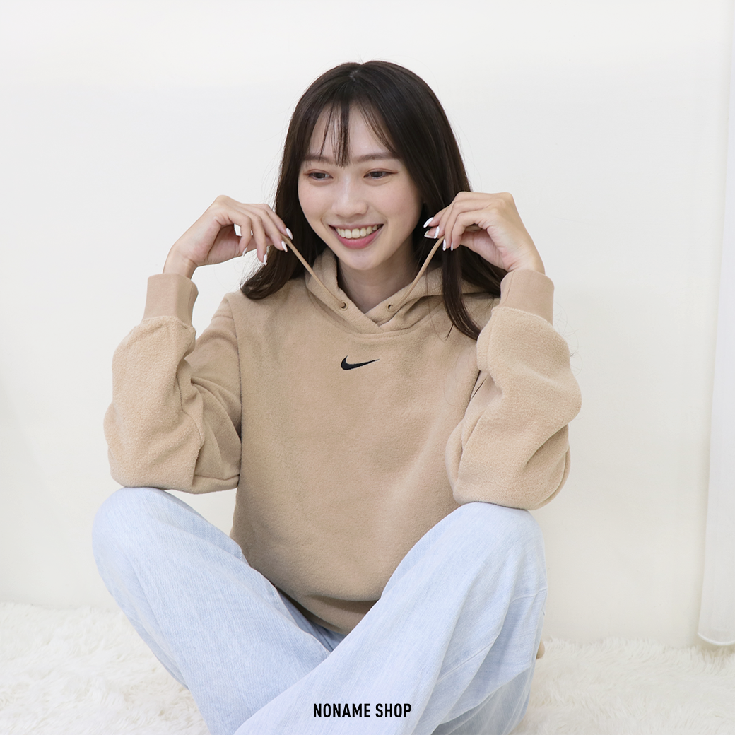 NIKE NSW ESSNTL PLSH HOODIE 小勾 落肩 鋪棉 帽TEE 奶茶