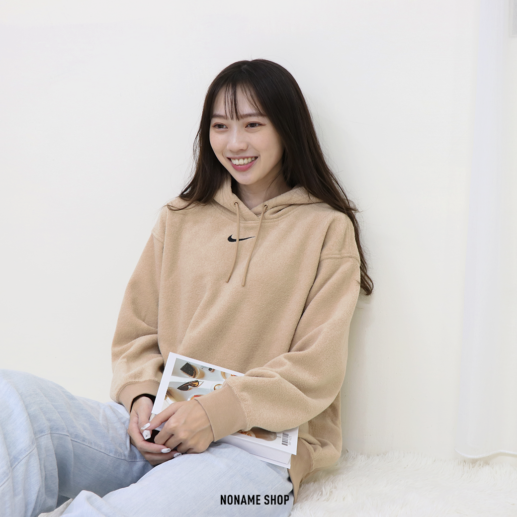 NIKE NSW ESSNTL PLSH HOODIE 小勾 落肩 鋪棉 帽TEE 奶茶