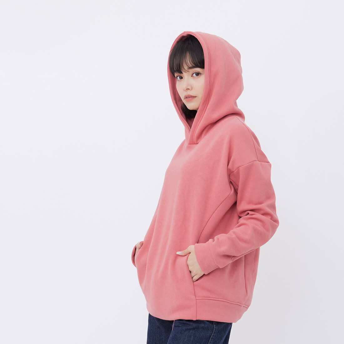 Carrie暖窩短毛口袋連帽T/玫粉