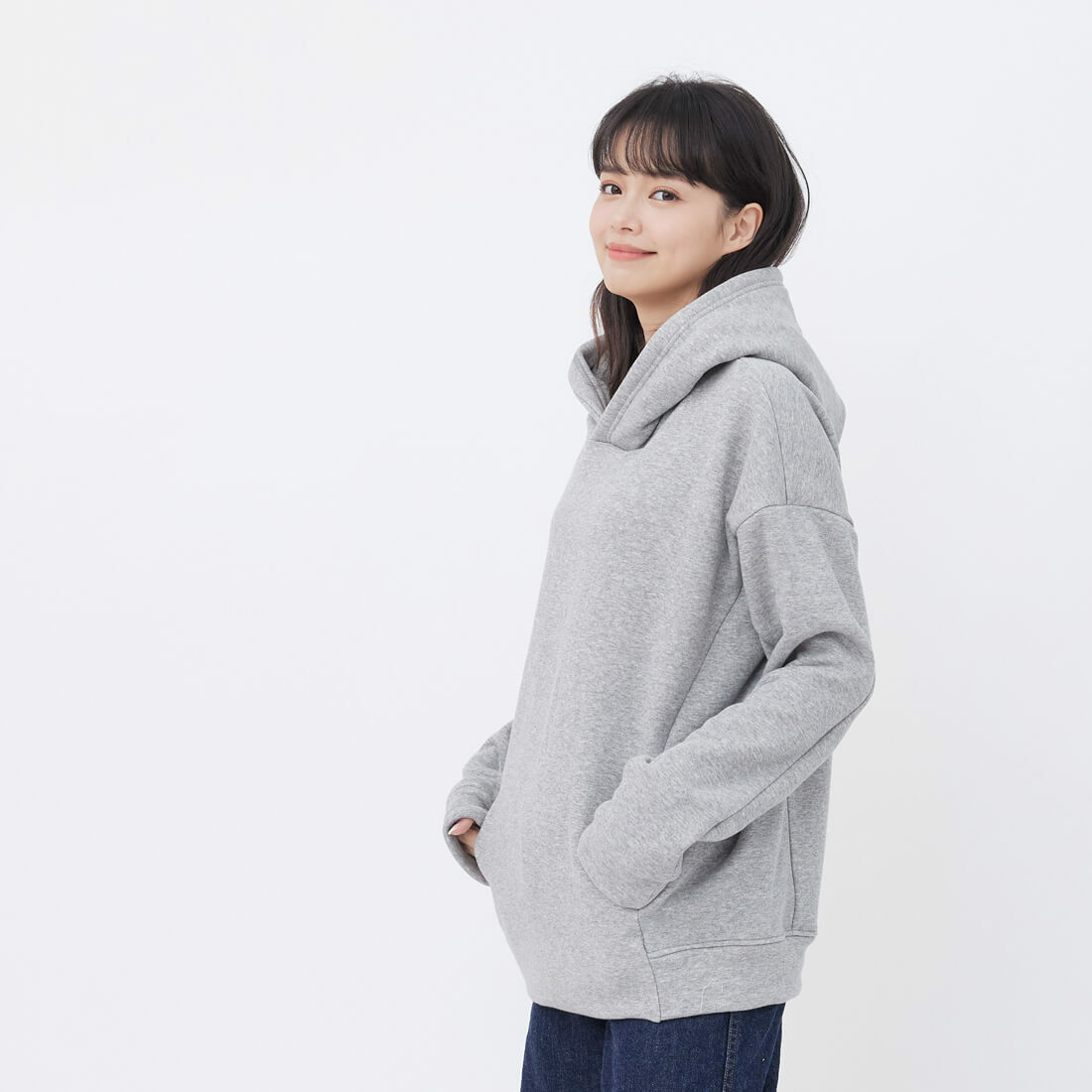 Carrie暖窩短毛口袋連帽T/ 淺灰