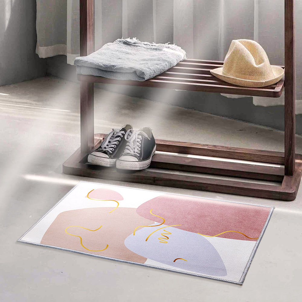 藕粉金線臥室絨毛地墊