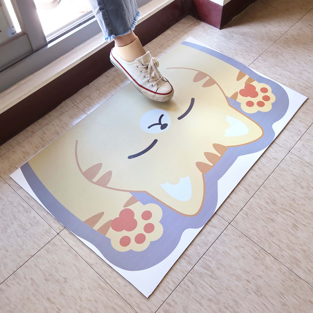 慵懶橘貓可裁PVC防水入門地墊