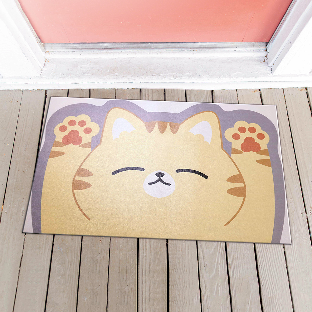 慵懶橘貓可裁PVC防水入門地墊