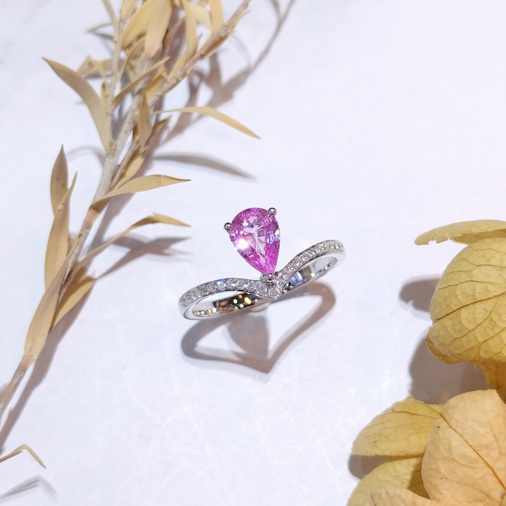 18K White Gold 0.67ct Pink Sapphire and Diamond Ring