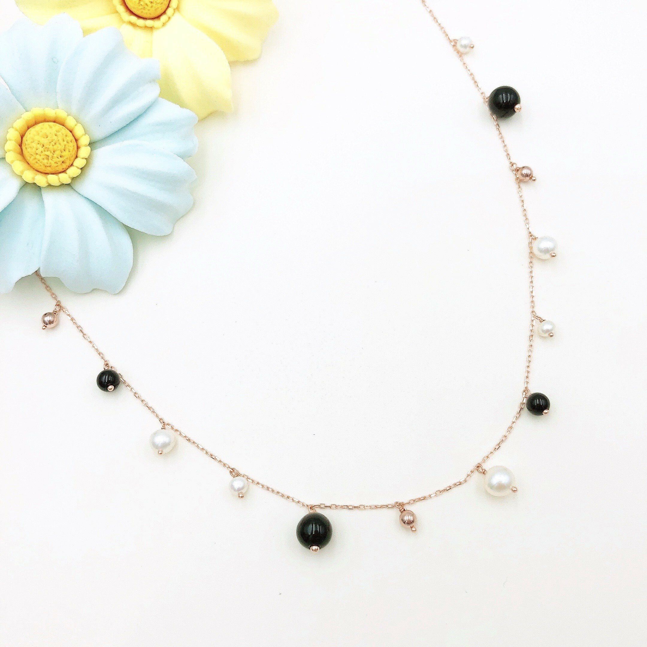 摩登風格黑瑪瑙珍珠項鍊