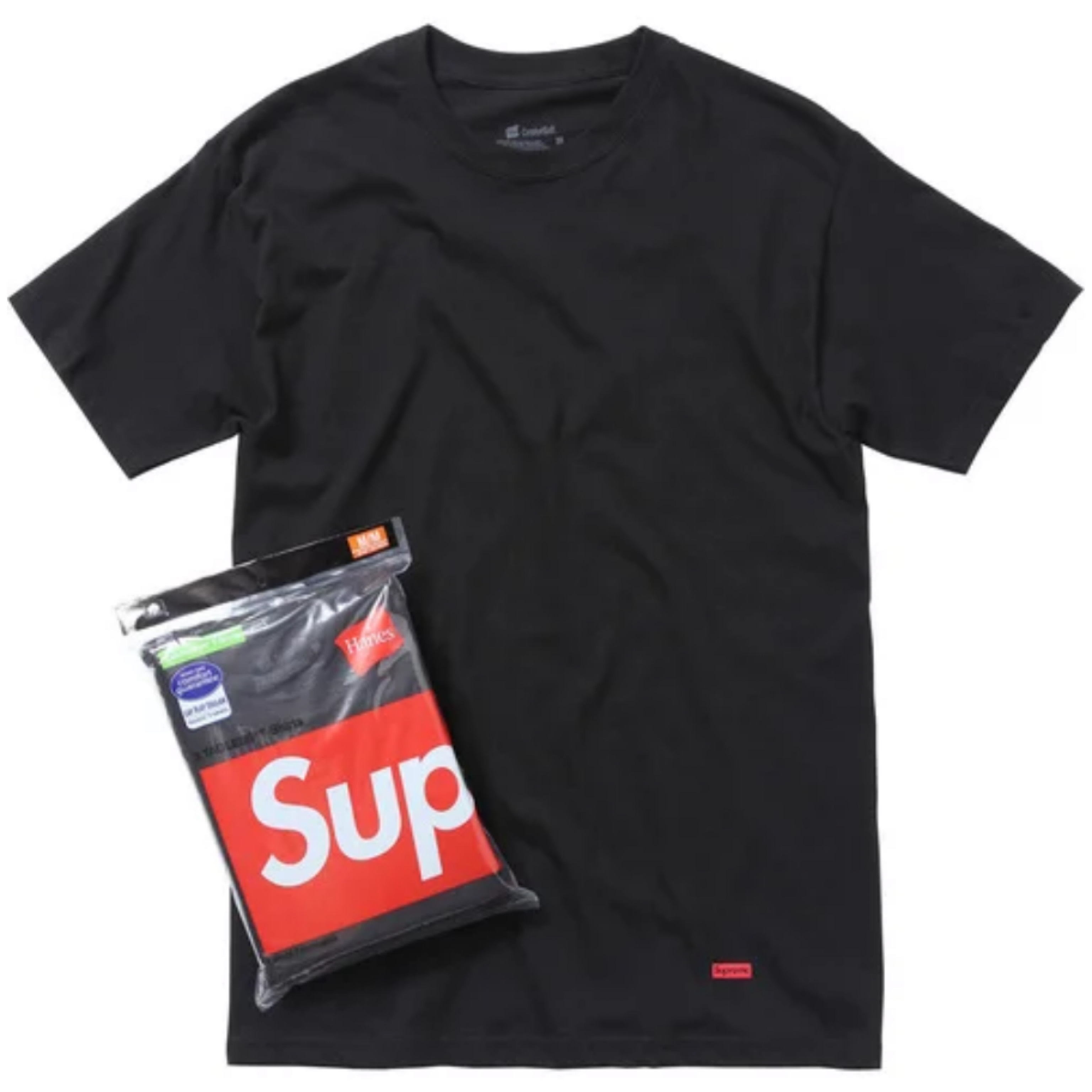 Supreme - 黑色棉質打底tee 3件裝