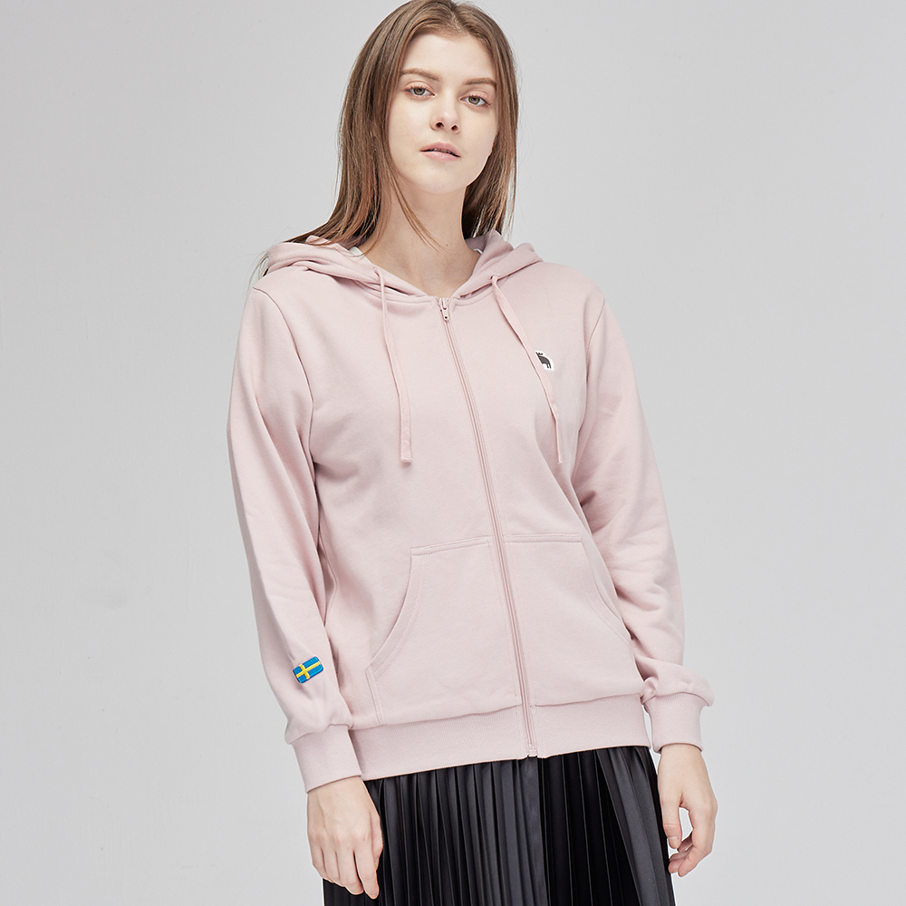 moz瑞典立體字刺繡駝鹿素色連帽外套-櫻花粉(亞洲版)男女款