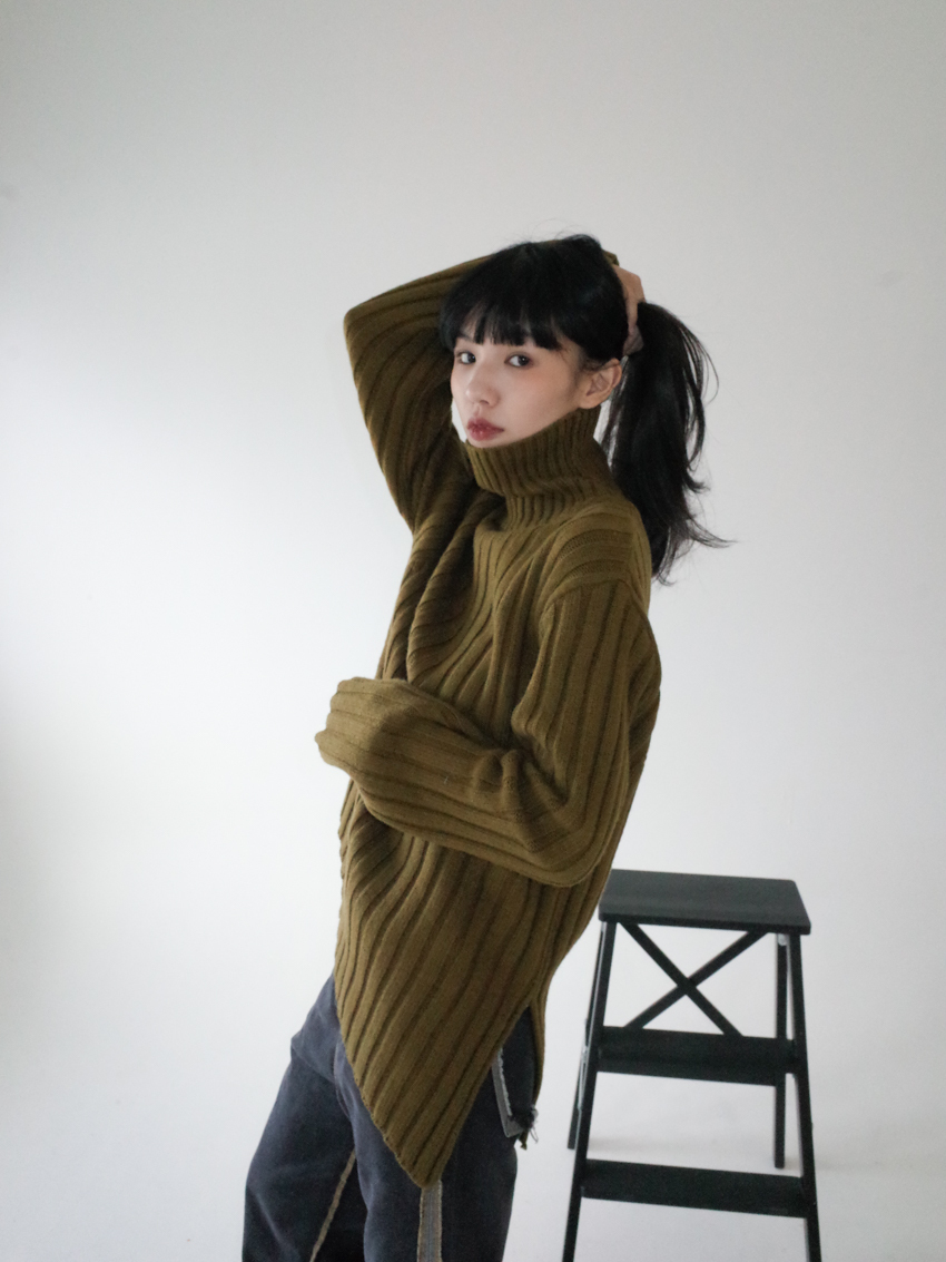 Jupiter ribbed roll neck wool jumper