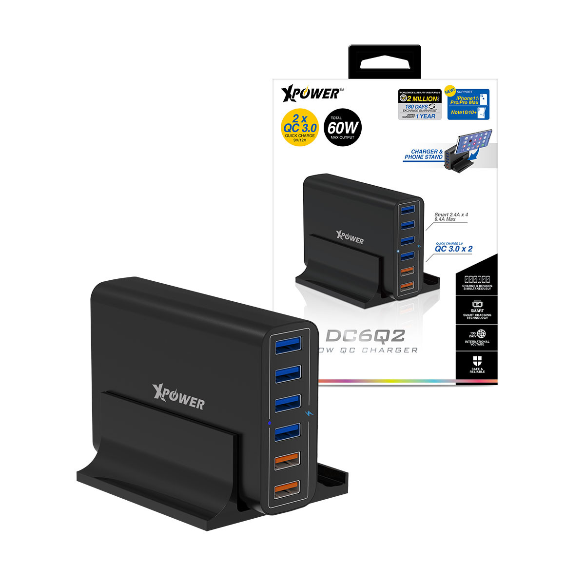 XPower DC6Q2 60W 6 Port USB QC Charger
