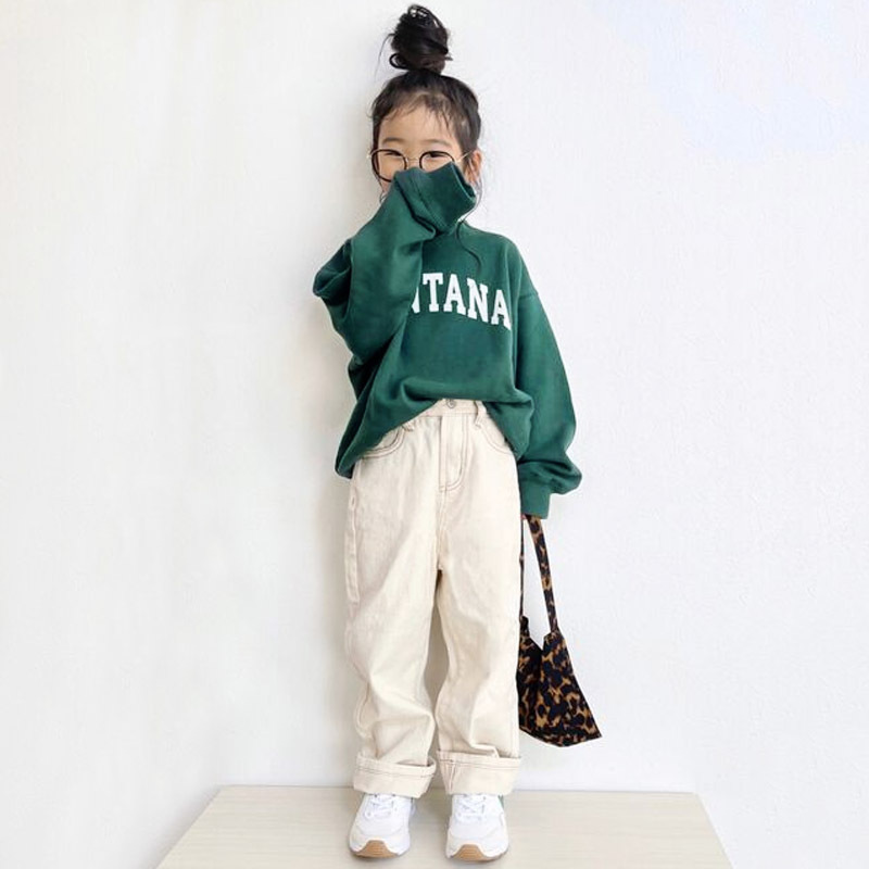 現貨 100cm 親子款  日系米白牛仔老爹褲 #21027